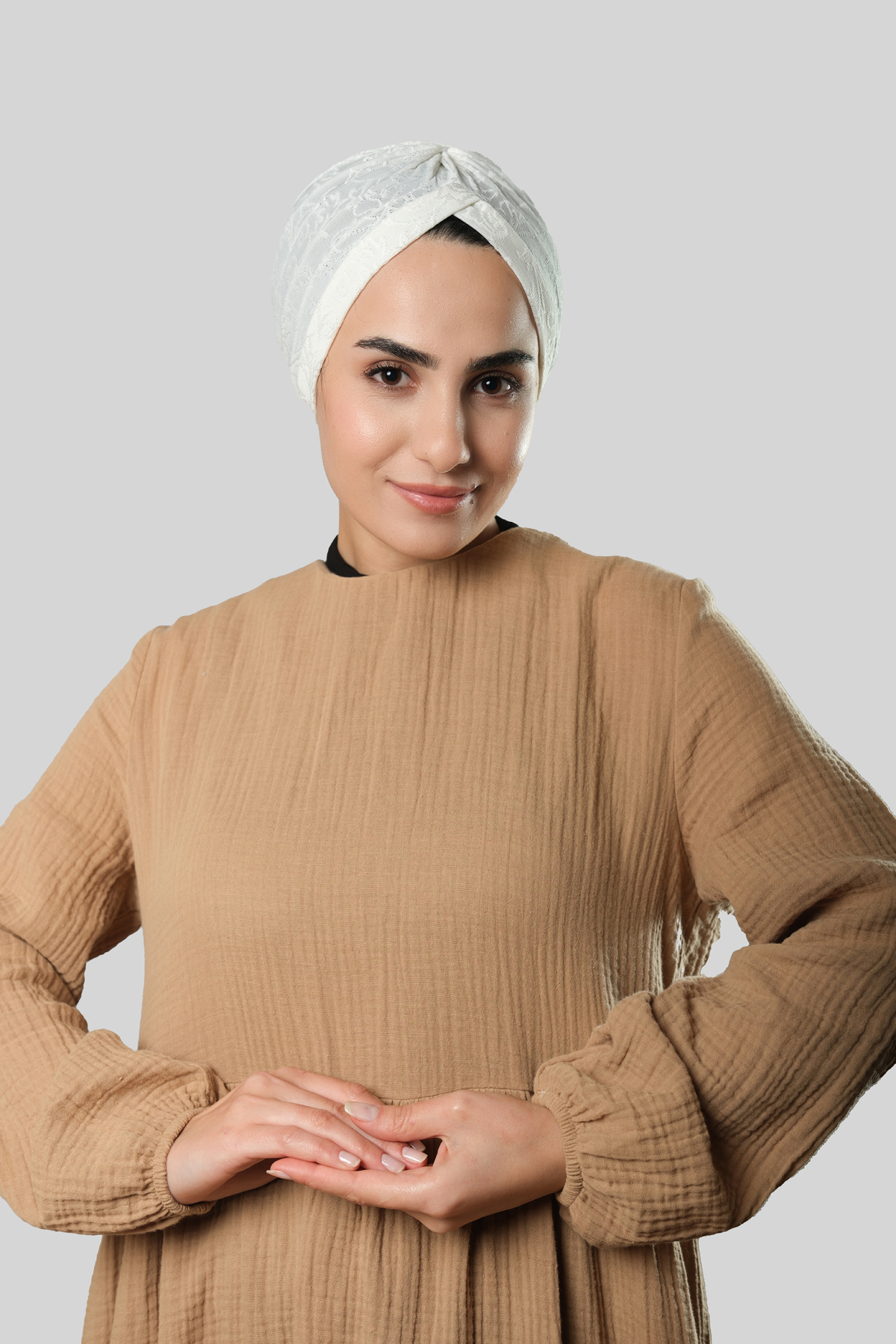 Beyaz Pratik Hazır Geçmeli Tesettür Bone Jakar Kendinden Desenli - Hürrem Bone 1209_42