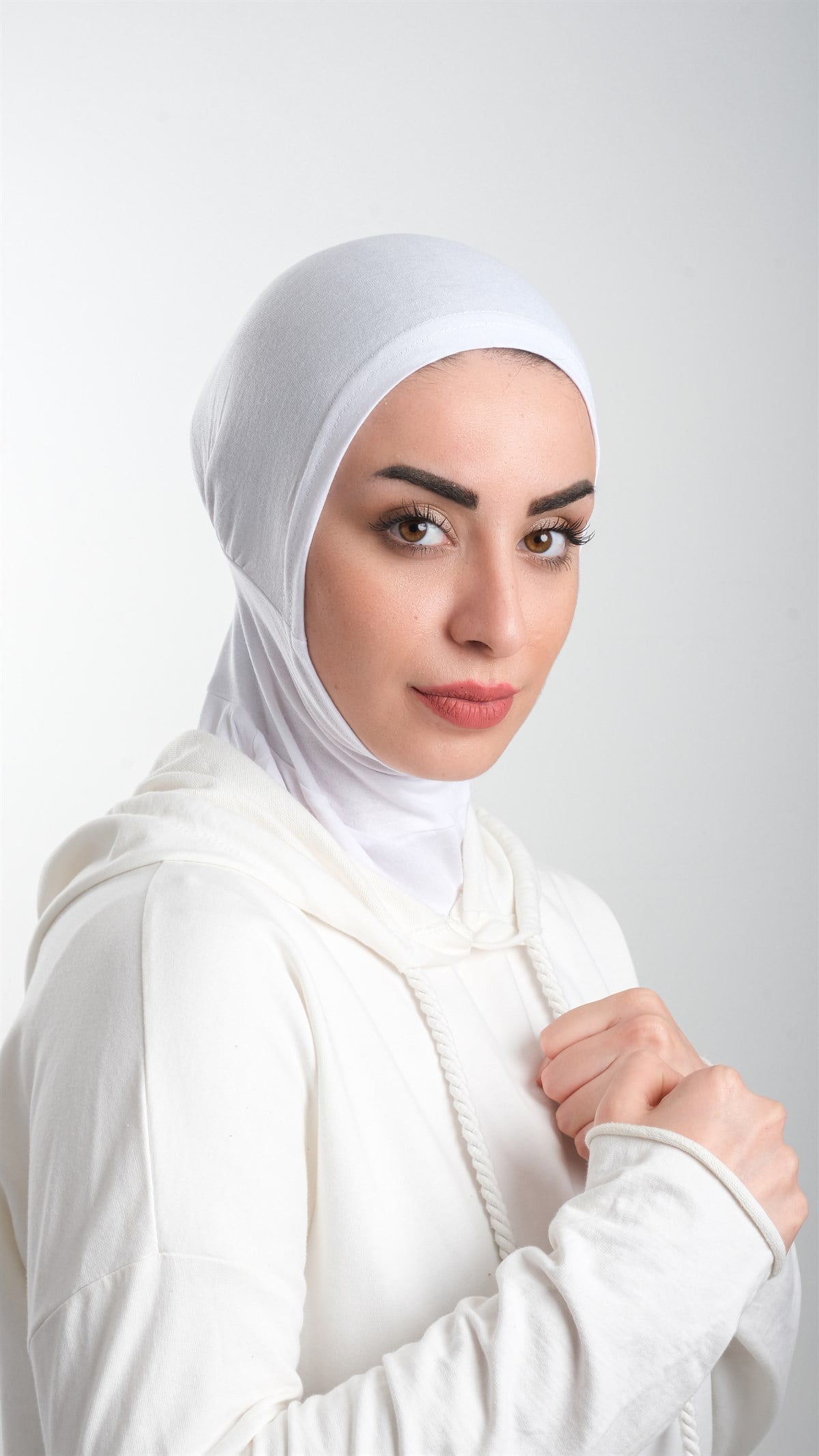 Beyaz Pratik Hazır Geçmeli Tesettür Bone Sandy Kumaş Spor Hijab 2113_42
