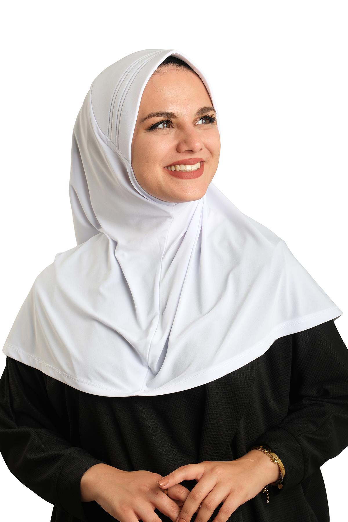 Beyaz Pratik Hazır Geçmeli Tesettür Eşarp Sandy Kumaş Sade - Hürrem Bone 1600_42