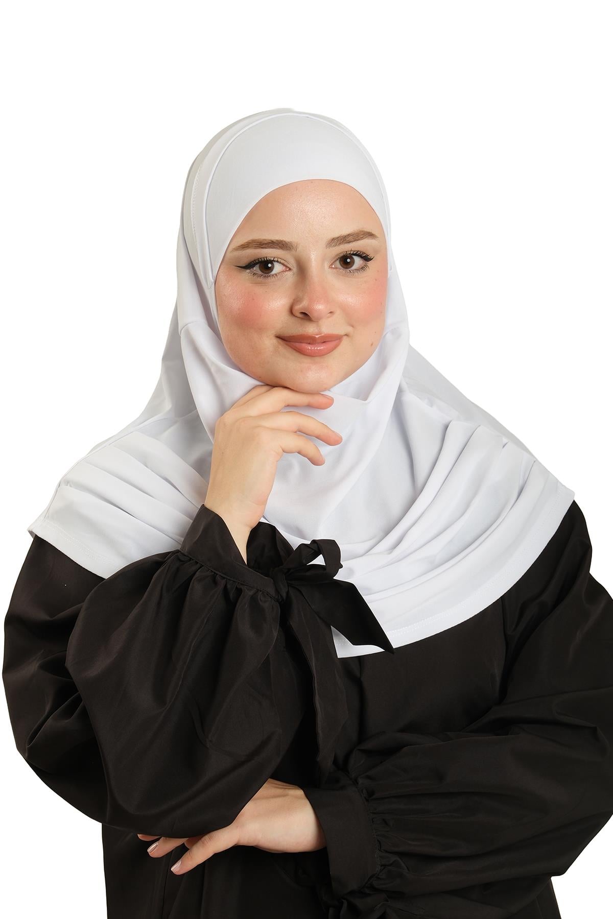Beyaz Pratik Hazır Geçmeli Tesettür Eşarp Sandy Kumaş Kendinden Boneli - Hürrem Bone 1290_42