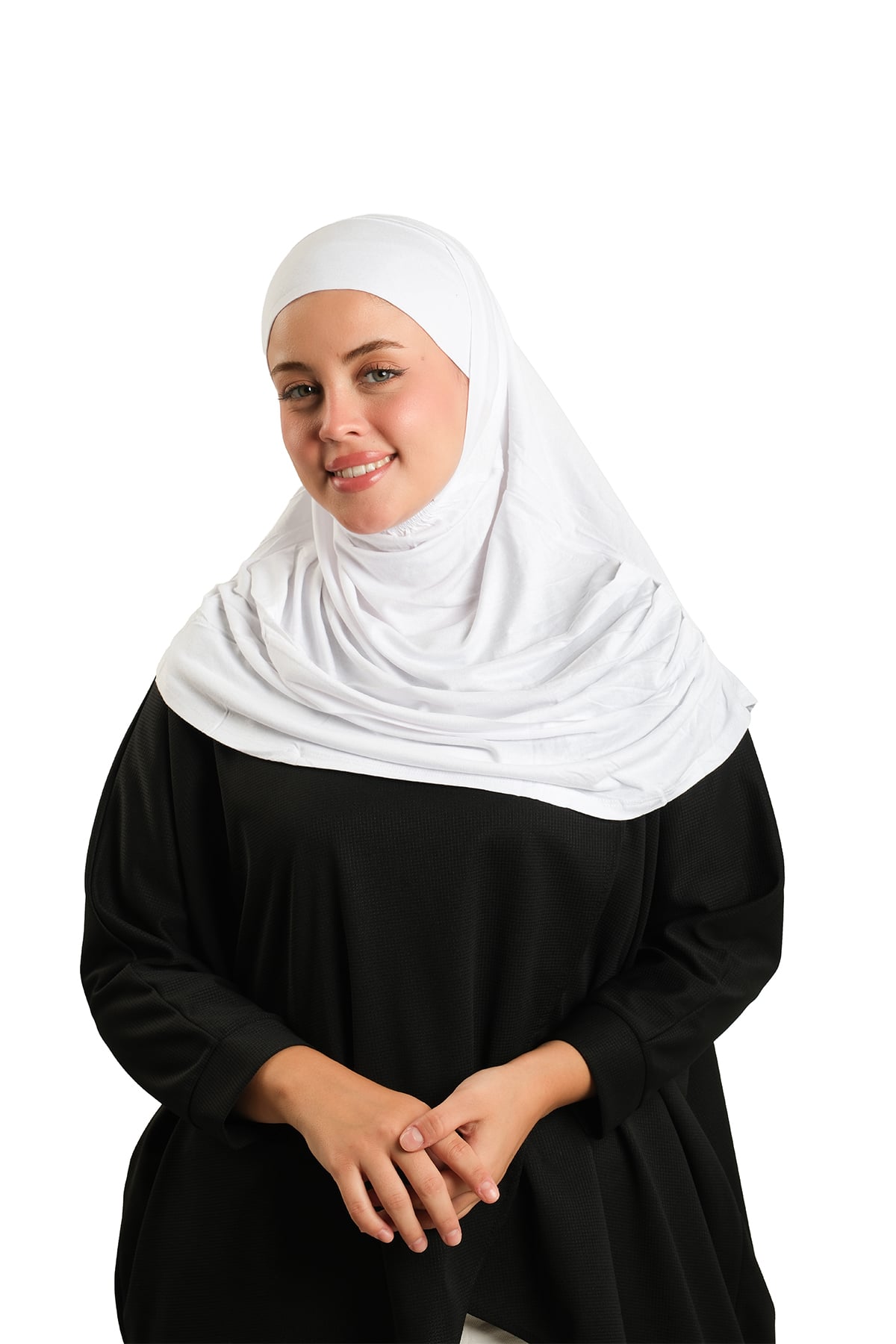 Beyaz Pratik Hazır Geçmeli Tesettür Eşarp Viskon Boneli Büyük Boy - Hürrem Bone 1290BV_42