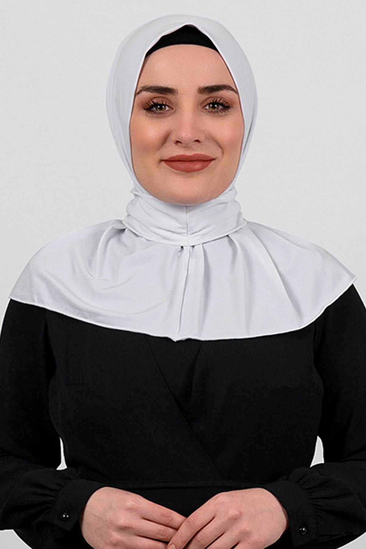 Beyaz Pratik Hazır Geçmeli Tesettür Eşarp Sandy Kumaş Arkadan Çıtçıtlı - Hürrem Bone 2101_42