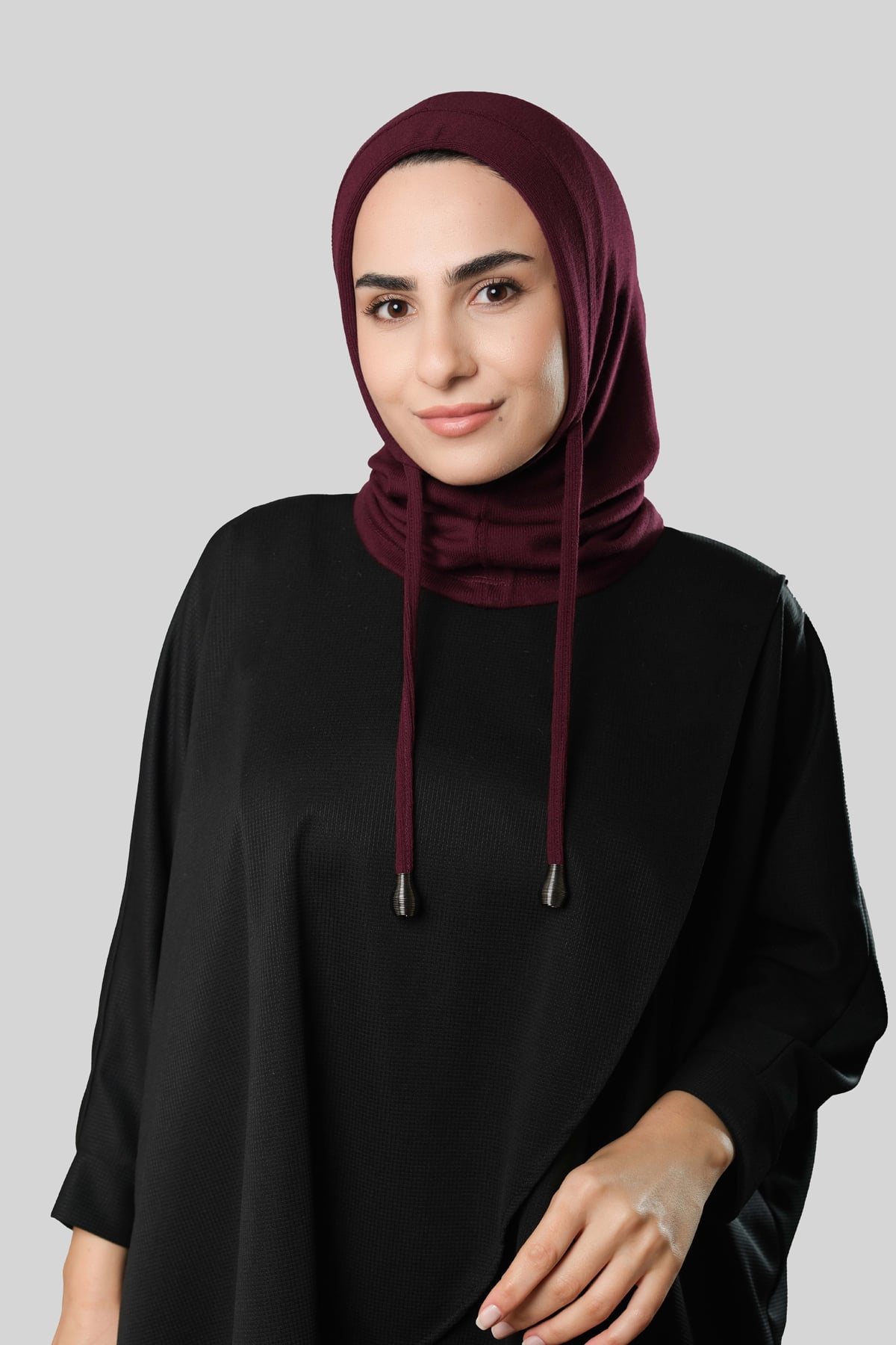 Bordo Bağcıklı Balaklava Boyunluklu Bere Triko Düz - Hürrem Bone 2325_16