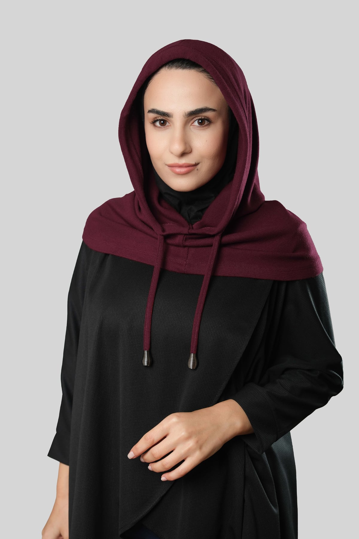 Bordo Bağcıklı Salaş Balaklava Boyunluklu Bere Triko Düz - Hürrem Bone 2326_16
