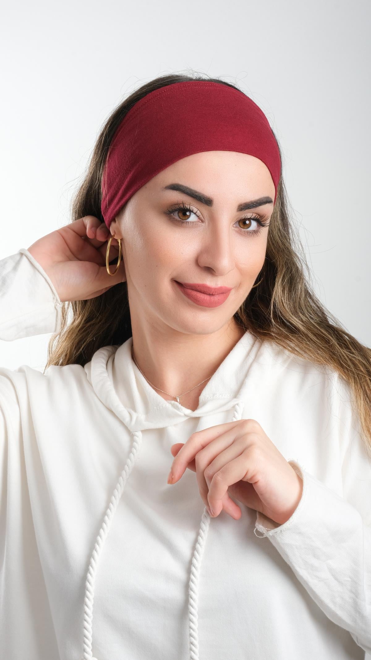 Bordo Bandana Saç Bandı Viskon Düz - Hürrem Bone 3012_16