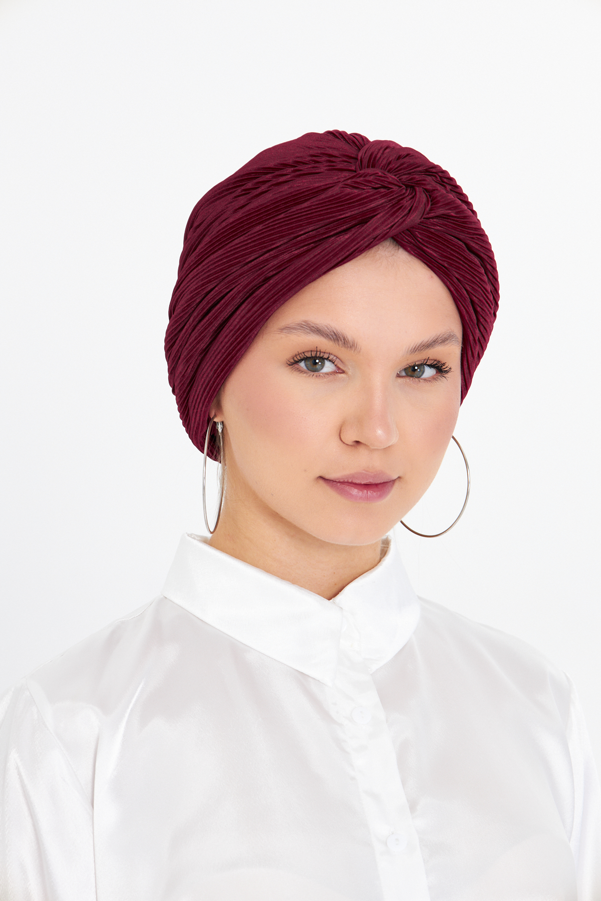 Bordo Çapraz Büzgülü Tesettür Bone Fukuro Piliseli - Hürrem Bone 2512_16