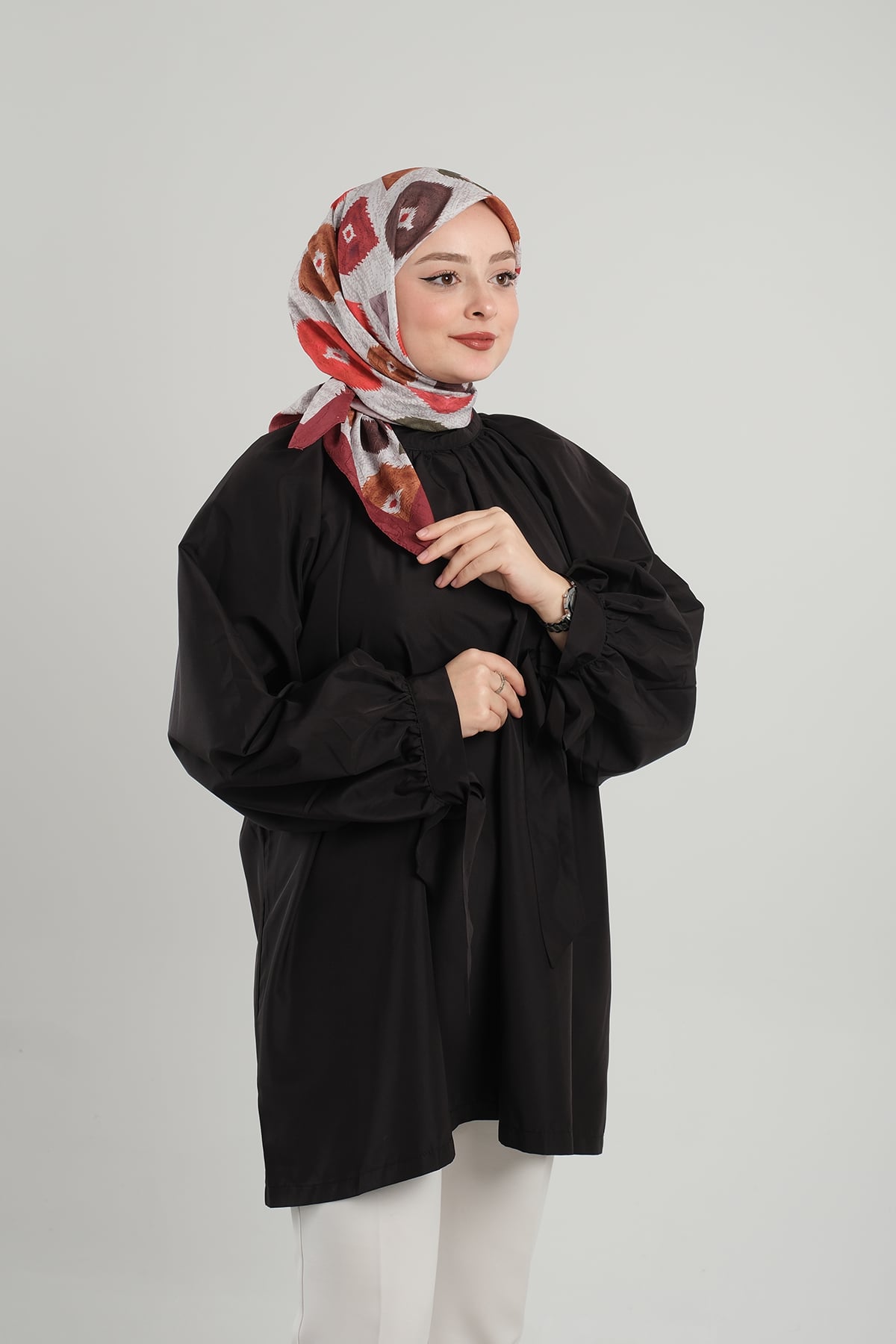 Bordo Desenli Eşarp Bambu Yaprak Dijital Baskılı - Hürrem Bone 202204_16