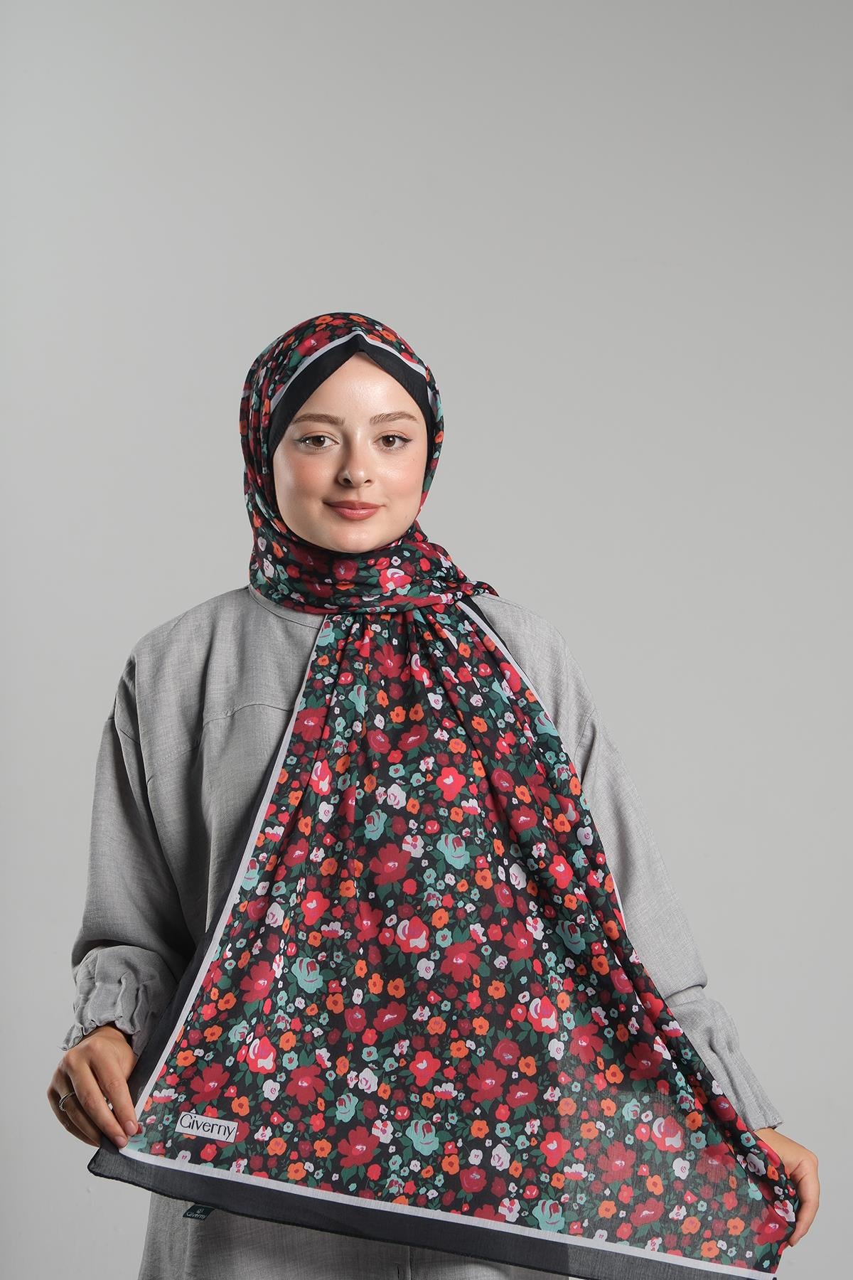Bordo Desenli Şal Kesik Elyaf Dijital Baskılı Pamuksu Çiçek - Hürrem Bone 202113_16