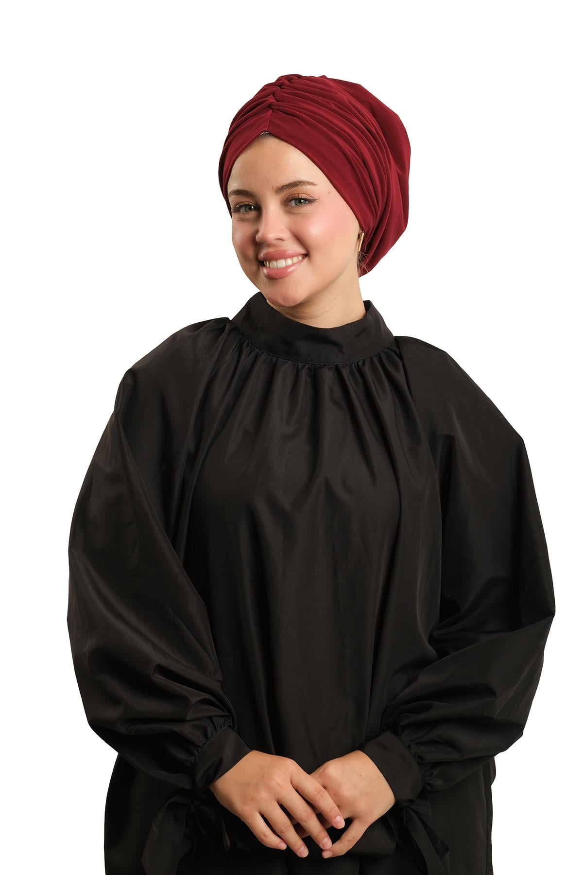 Bordo Drapeli Salaş Tesettür Bone Sandy Büzgülü - Hürrem Bone 2315_16