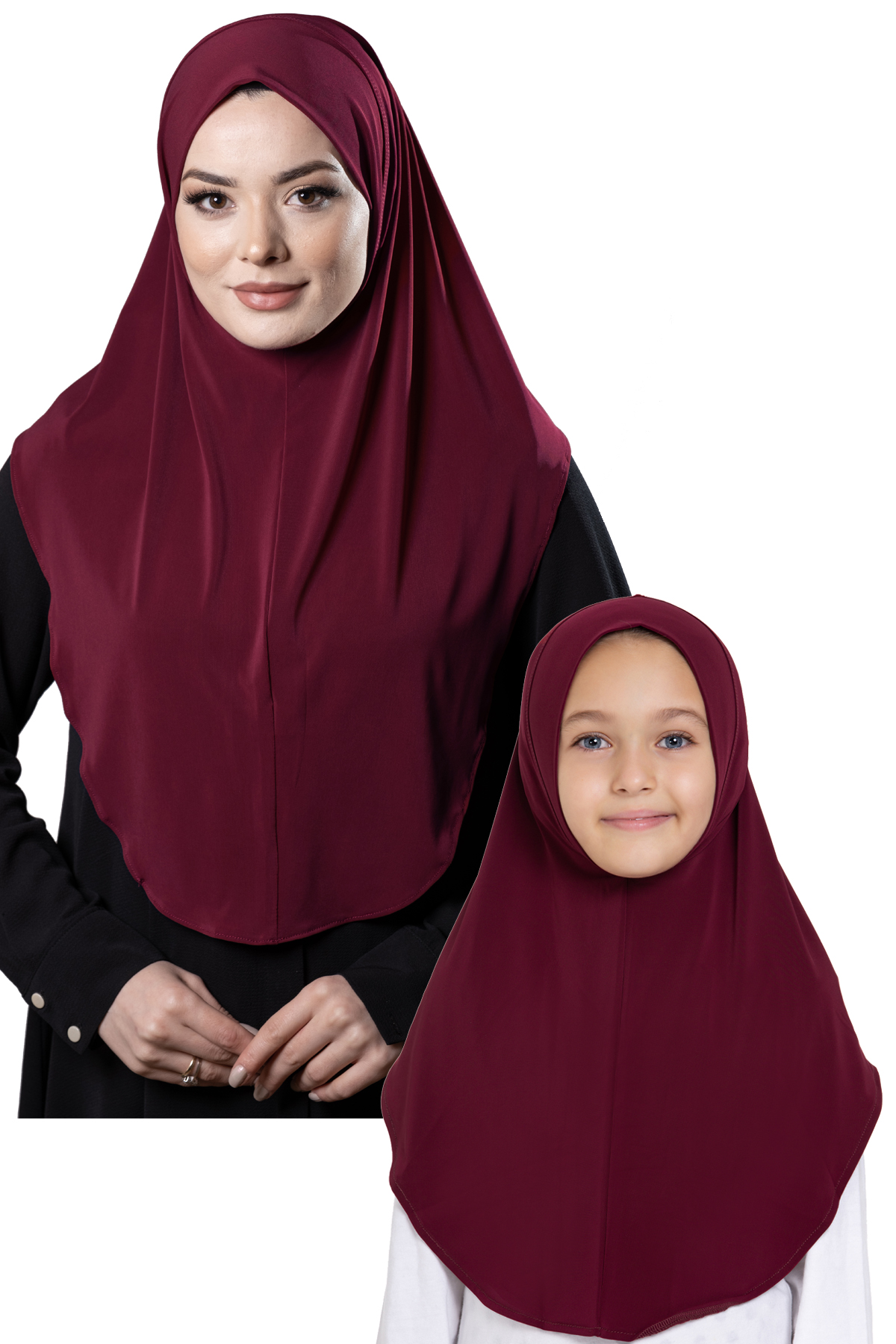Bordo Pratik Anne Kız Kombin Tesettür Eşarp Sandy Düz Hijab - Hürrem Bone 230812_16