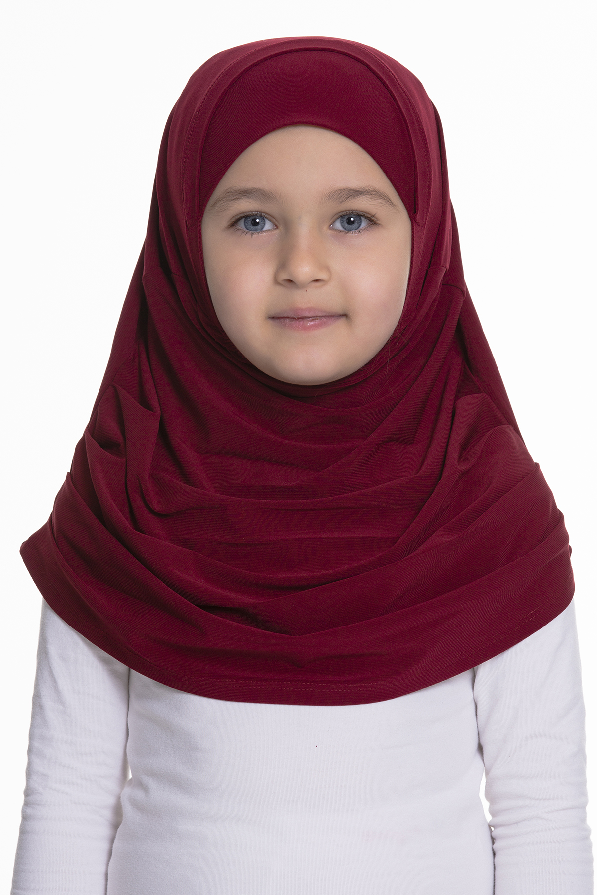 Bordo Pratik Hazır Geçmeli Çocuk Tesettür Bone Sandy Kumaş Kendinden Boneli 78_16