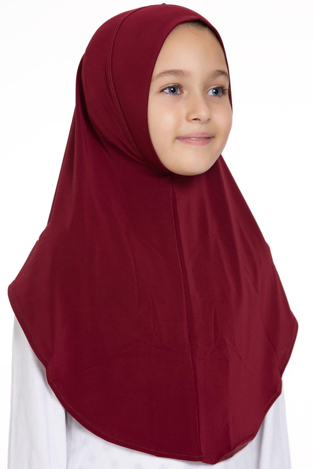Bordo Pratik Hazır Geçmeli Genç Tesettür Bone Sandy Kumaş Düz Hijab - Hürrem Bone 2312_16