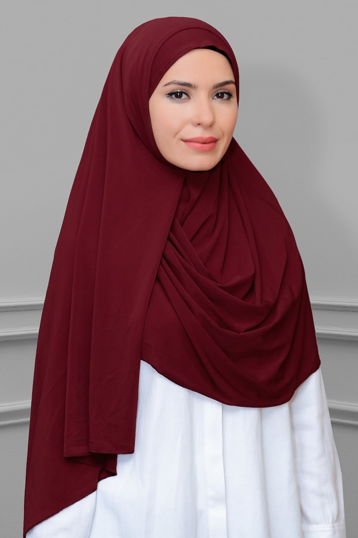 Bordo Pratik Hazır Geçmeli Malezya Şal Sandy Kumaş Sade - Hürrem 1851