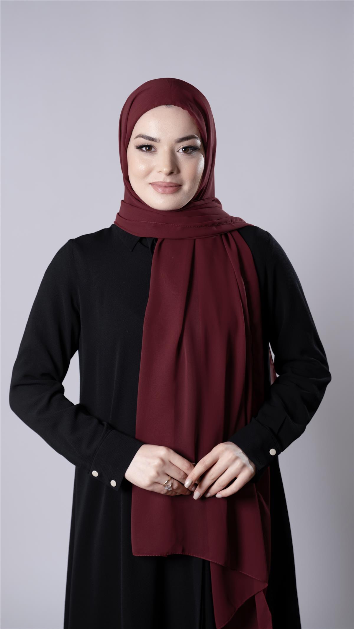 Bordo Pratik Hazır Geçmeli Şal Şifon Kumaş Hijab Bone - Hürrem Bone 3009_16