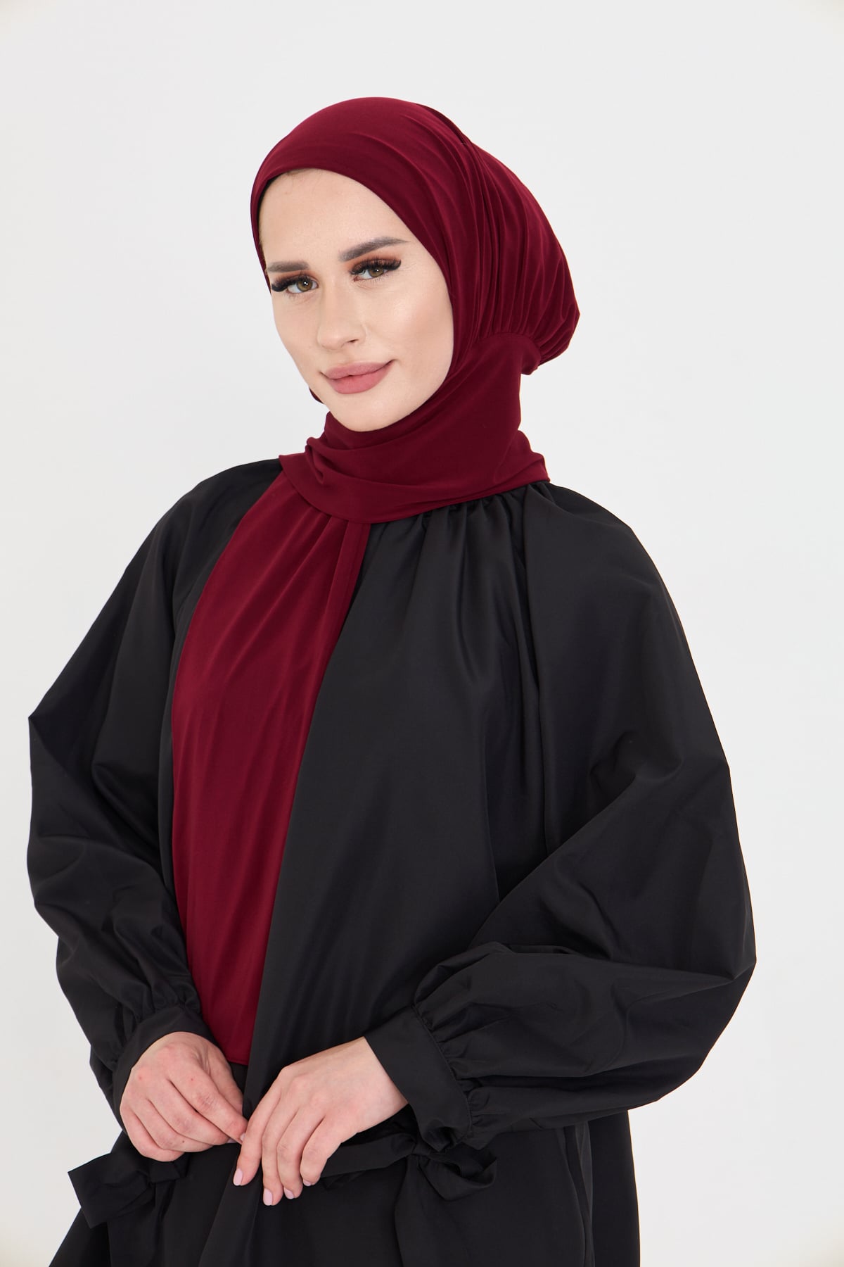 Bordo Pratik Hazır Geçmeli Tesettür Bone Sandy Boyunluklu Çıtçıtlı - Hürrem Bone 2505_16