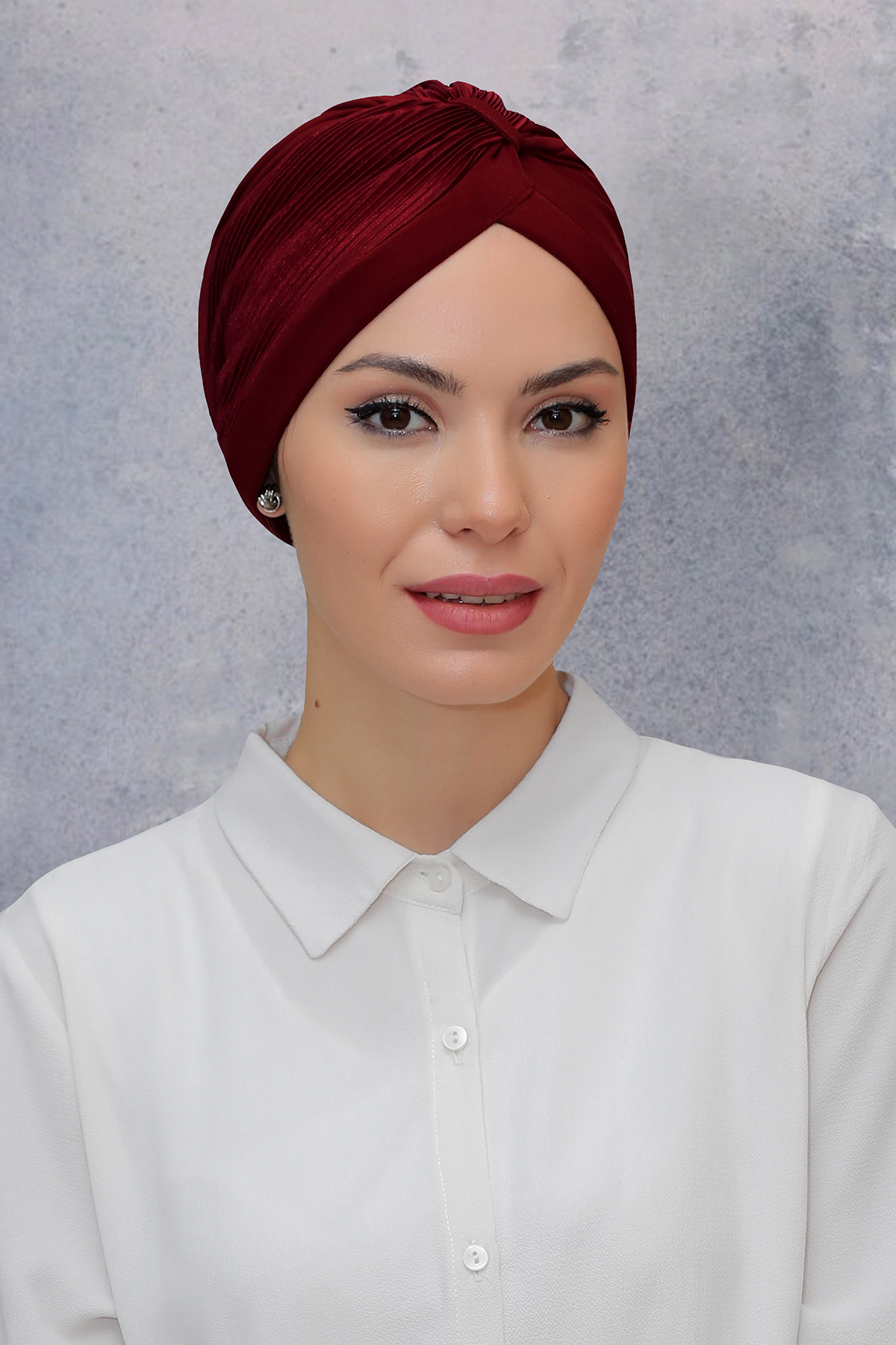 Bordo Pratik Hazır Geçmeli Tesettür Bone Fukuro Sandy Kumaş Büzgülü - Hürrem 1831