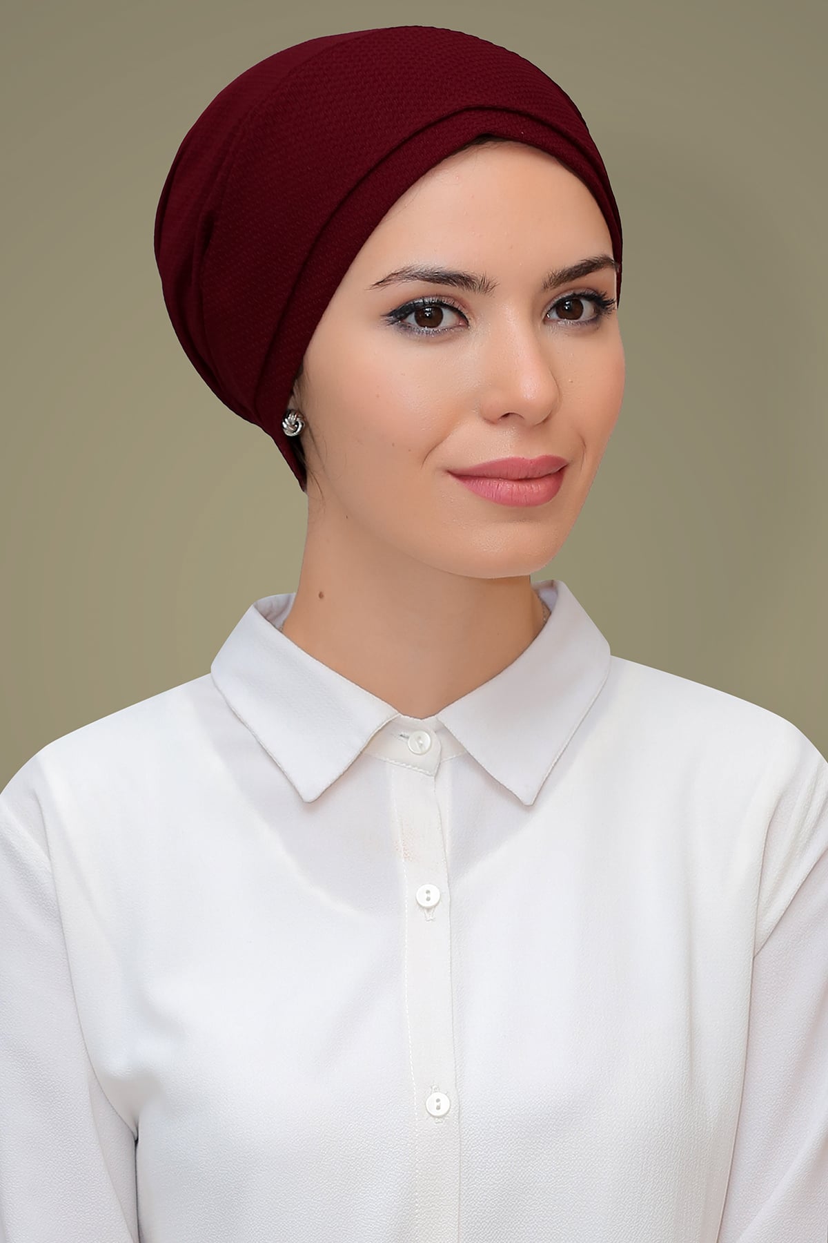 Bordo Pratik Hazır Geçmeli Tesettür Bone Petekli Mevsimlik Sade - Hürrem 1861