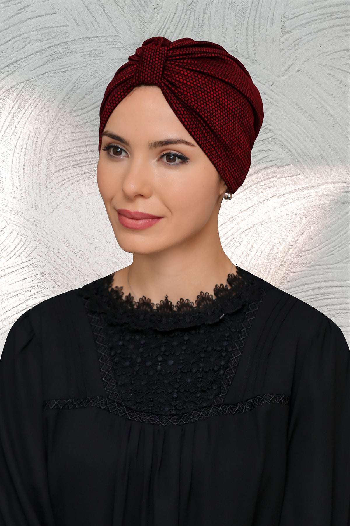 Bordo Pratik Hazır Geçmeli Tesettür Bone Petekli Büzgülü - Hürrem 1204
