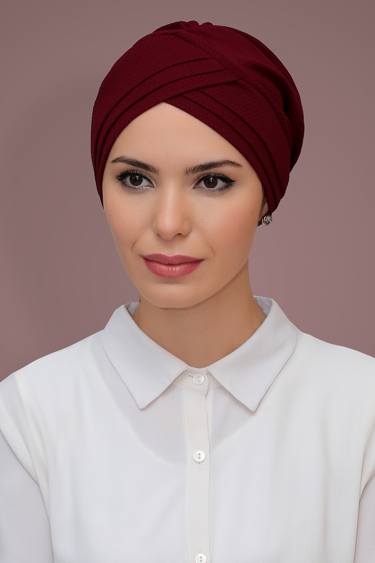 Bordo Pratik Hazır Geçmeli Tesettür Bone Petekli Mevsimlik Üç Çapraz Sade - Hürrem 1863