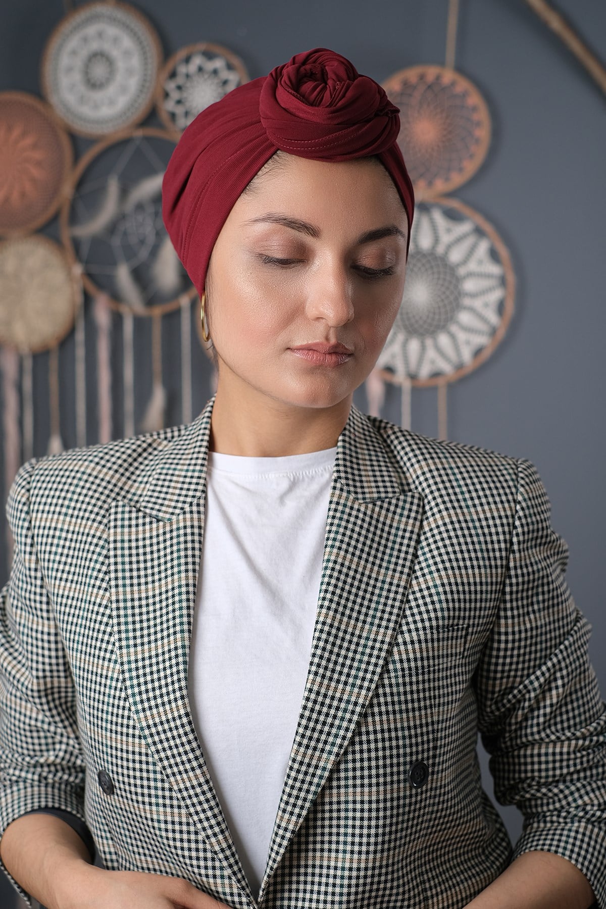 Bordo Pratik Hazır Geçmeli Tesettür Bone Kesik Elyaf Sade - Hürrem Bone 2111_16