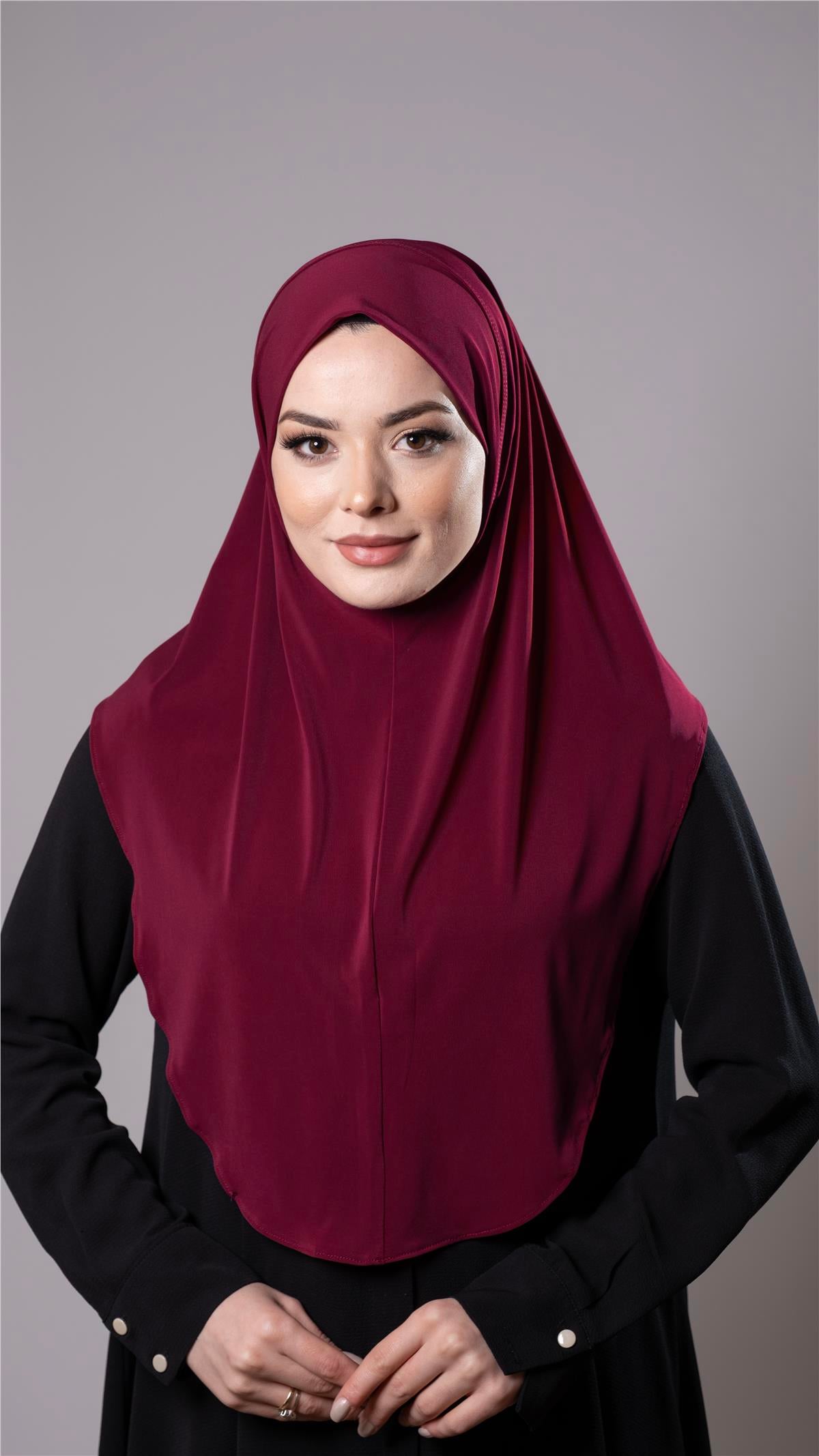 Bordo Pratik Hazır Geçmeli Tesettür Eşarp Sandy Kumaş Düz Hijab - Hürrem Bone 2308_16