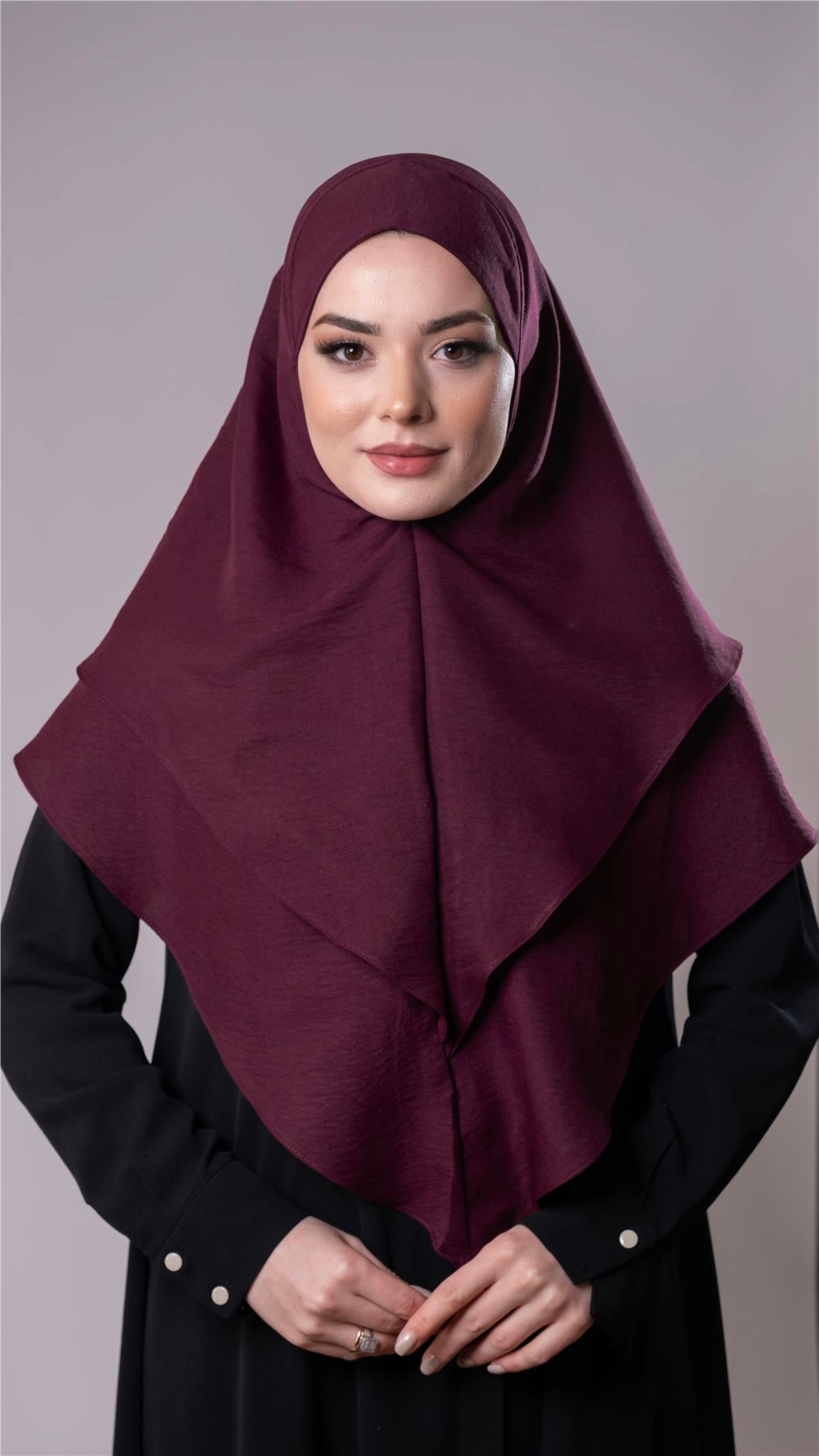 Bordo Pratik Hazır Geçmeli Tesettür Eşarp Pamuk Caz Kumaş Çift Katlı Düz Hijab - Hürrem Bone 2303_16