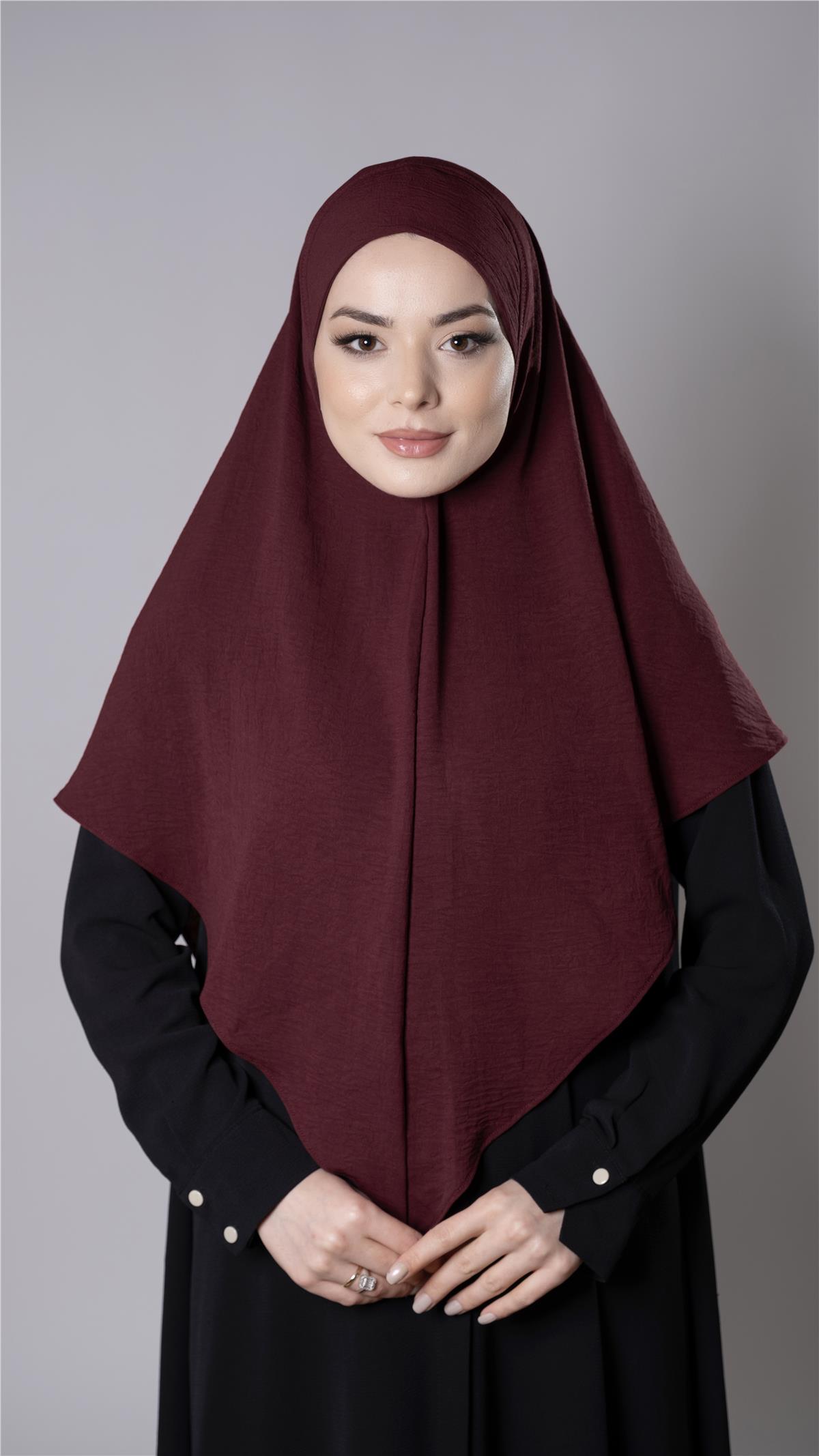 Bordo Pratik Hazır Geçmeli Tesettür Eşarp Aerobin Kumaş Düz Hijab - Hürrem Bone 2309_16