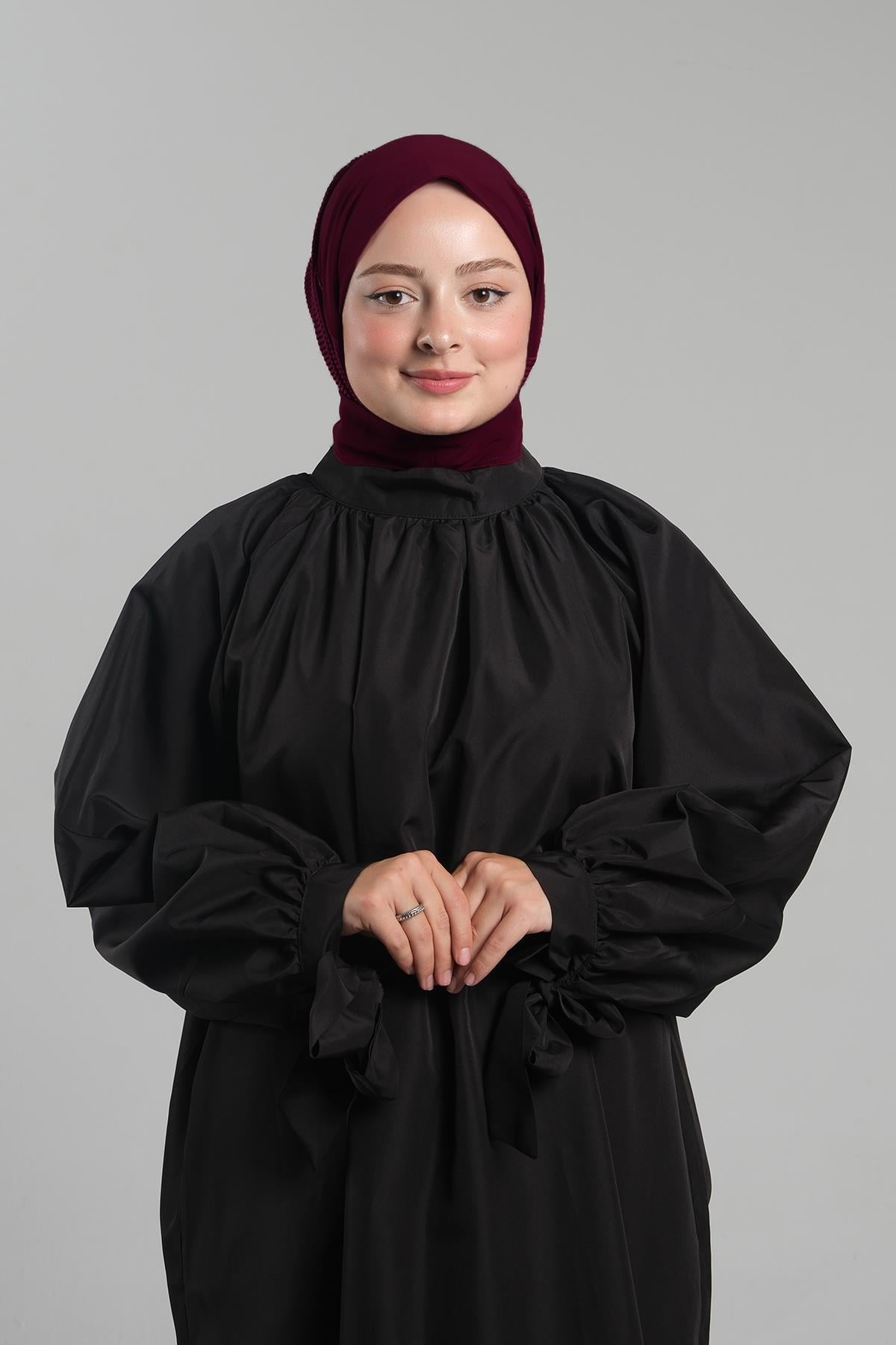 Bordo Pratik Hazır Geçmeli Tesettür Eşarp Sandy Arkadan Çıtçıtlı Piliseli Hijab - Hürrem Bone 2406_16