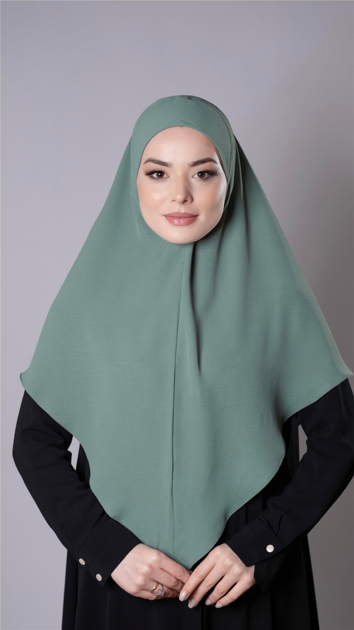 Çağla Yeşili Pratik Hazır Geçmeli Tesettür Eşarp Aerobin Kumaş Düz Hijab - Hürrem Bone 2309_32