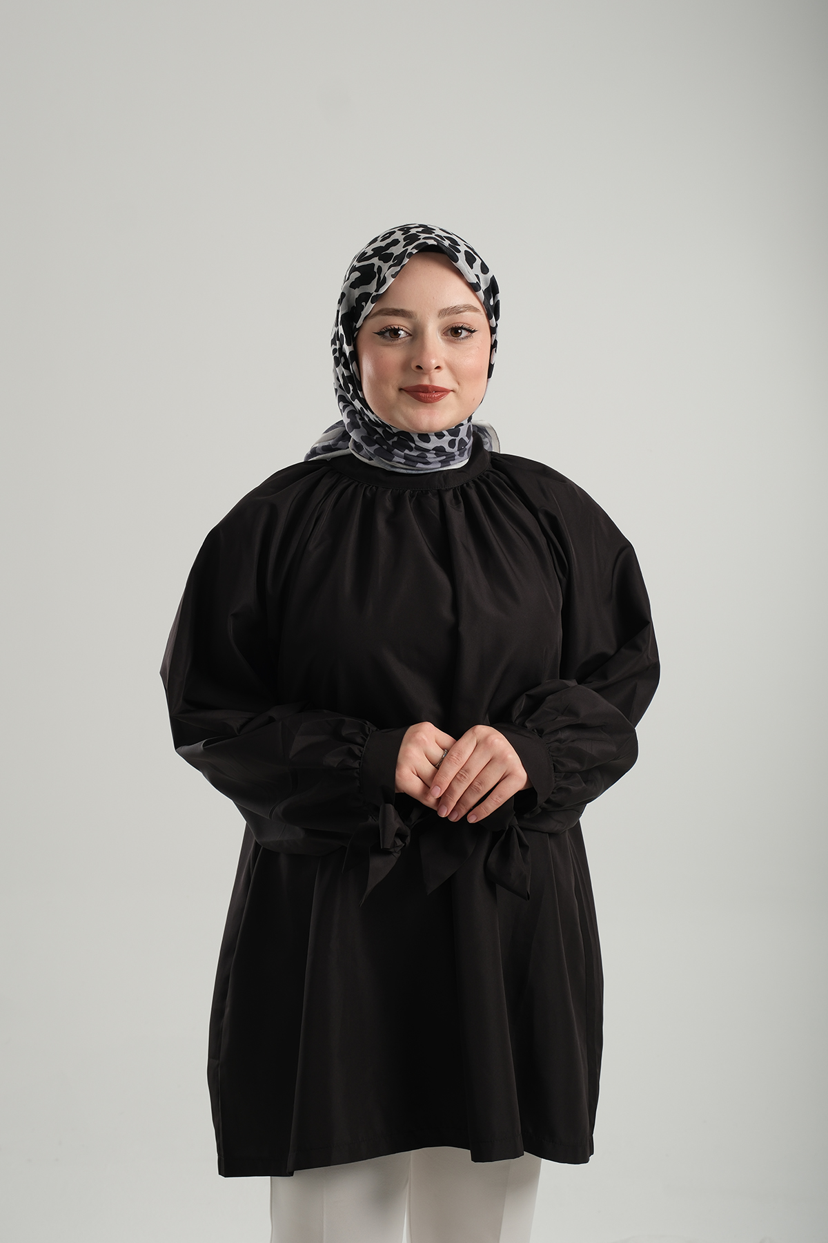 Ekru Desenli Eşarp Kesik Elyaf Pamuksu Leopar Dijital Baskılı - Hürrem Bone 202206_27