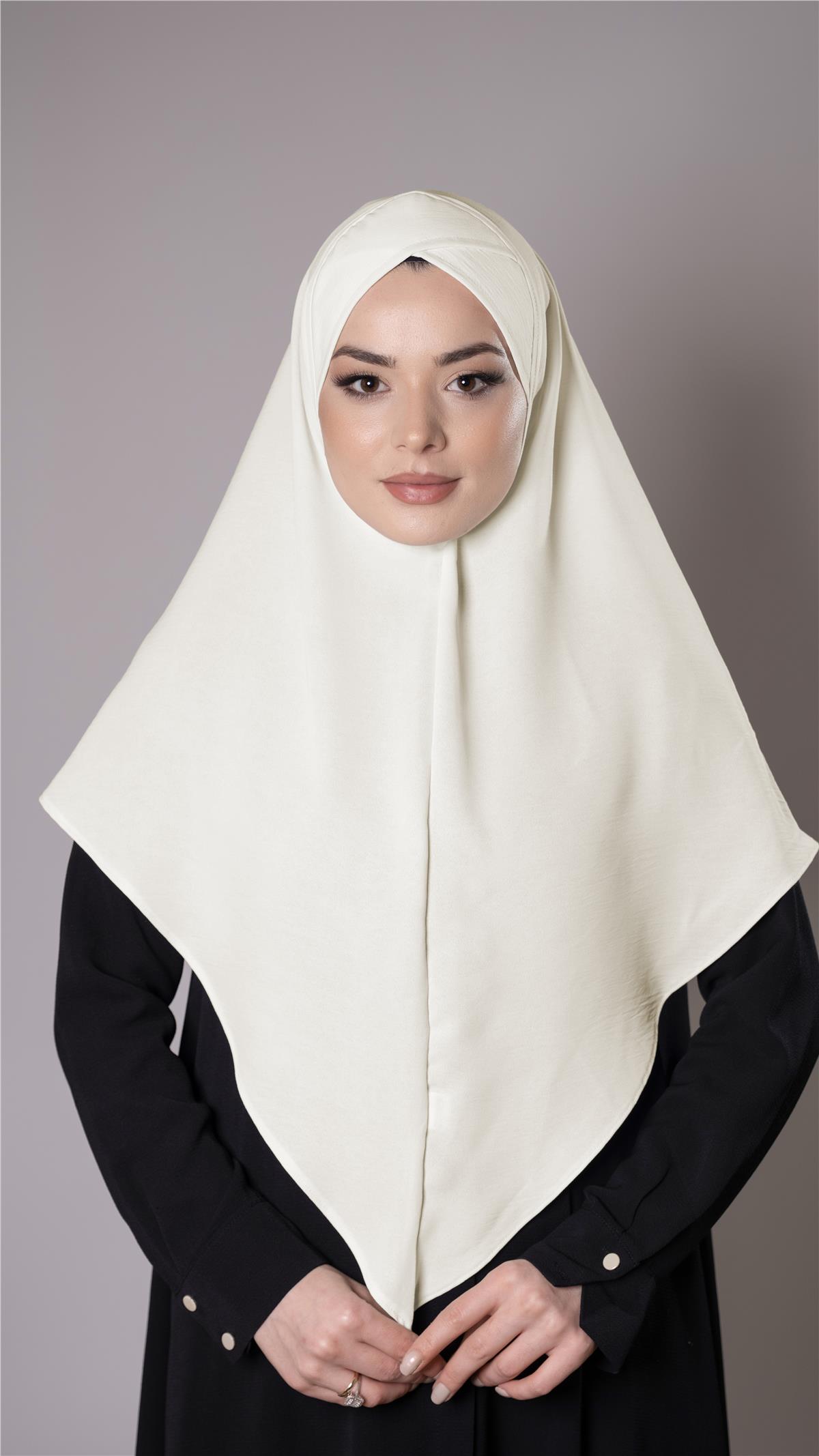 Ekru Pratik Hazır Geçmeli Tesettür Eşarp Aerobin Kumaş  Çapraz Hijab - Hürrem Bone 2307_27