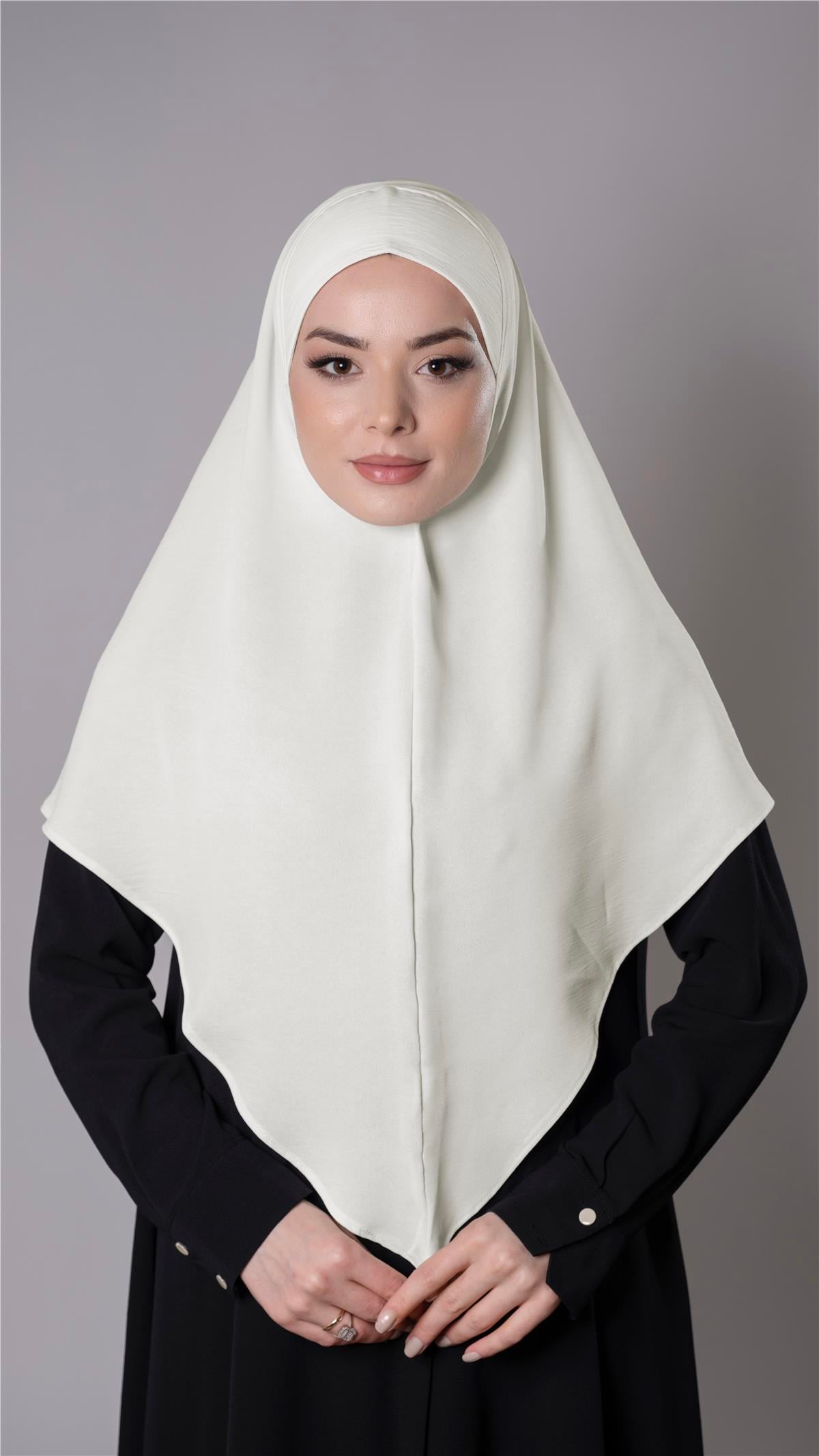 Ekru Pratik Hazır Geçmeli Tesettür Eşarp Aerobin Kumaş Düz Hijab - Hürrem Bone 2309_27