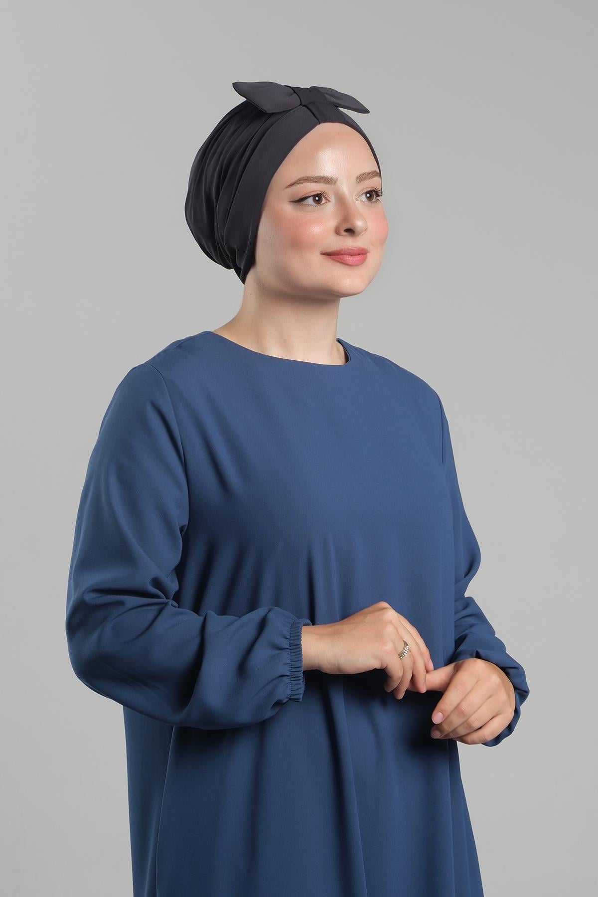 Füme Pratik Hazır Geçmeli Fiyonklu Bone Sandy Çift Taraflı Çapraz - Hürrem Bone 3007B_25
