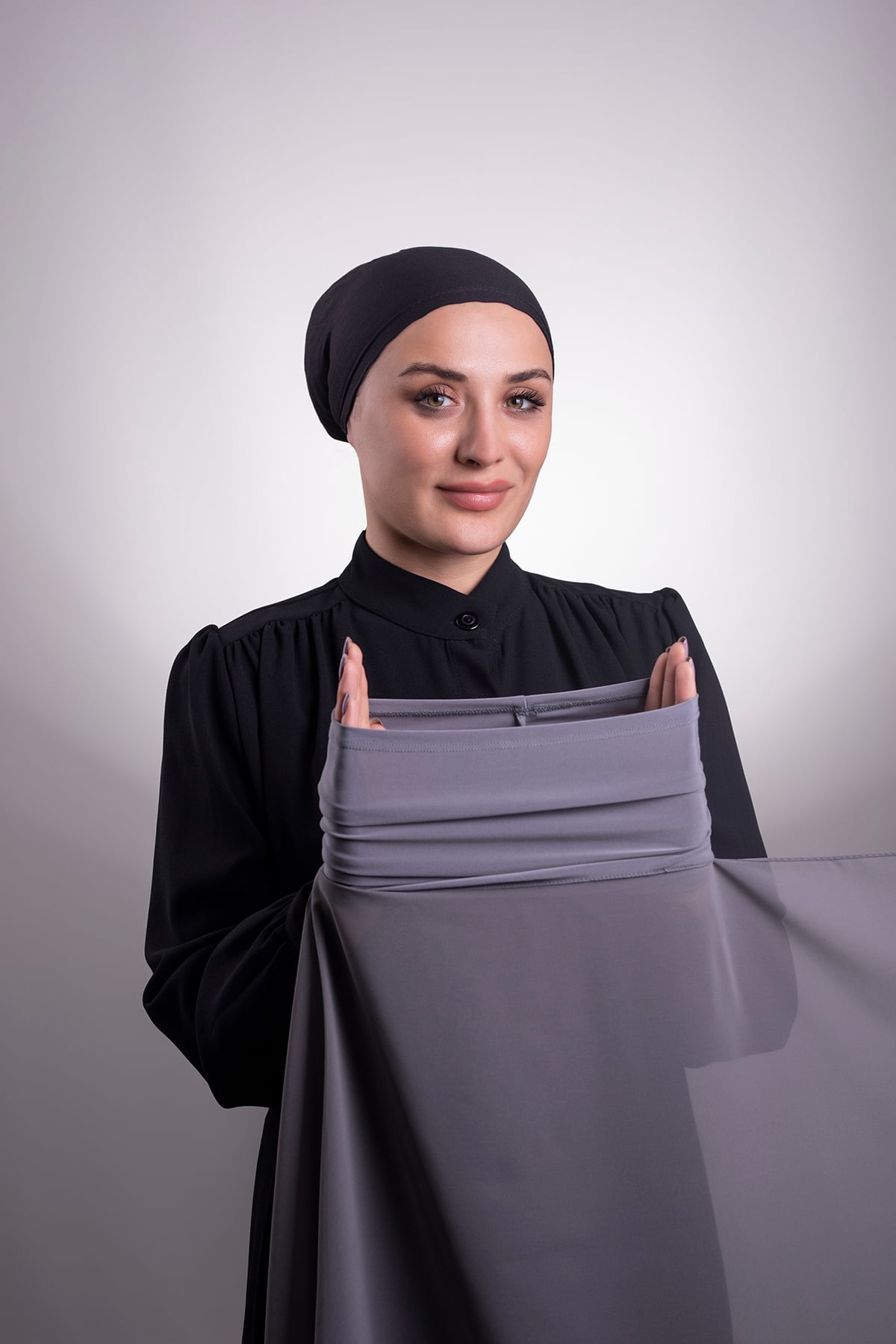 Füme Pratik Hazır Geçmeli Şal Şifon Boru Boneli - Halven 3001