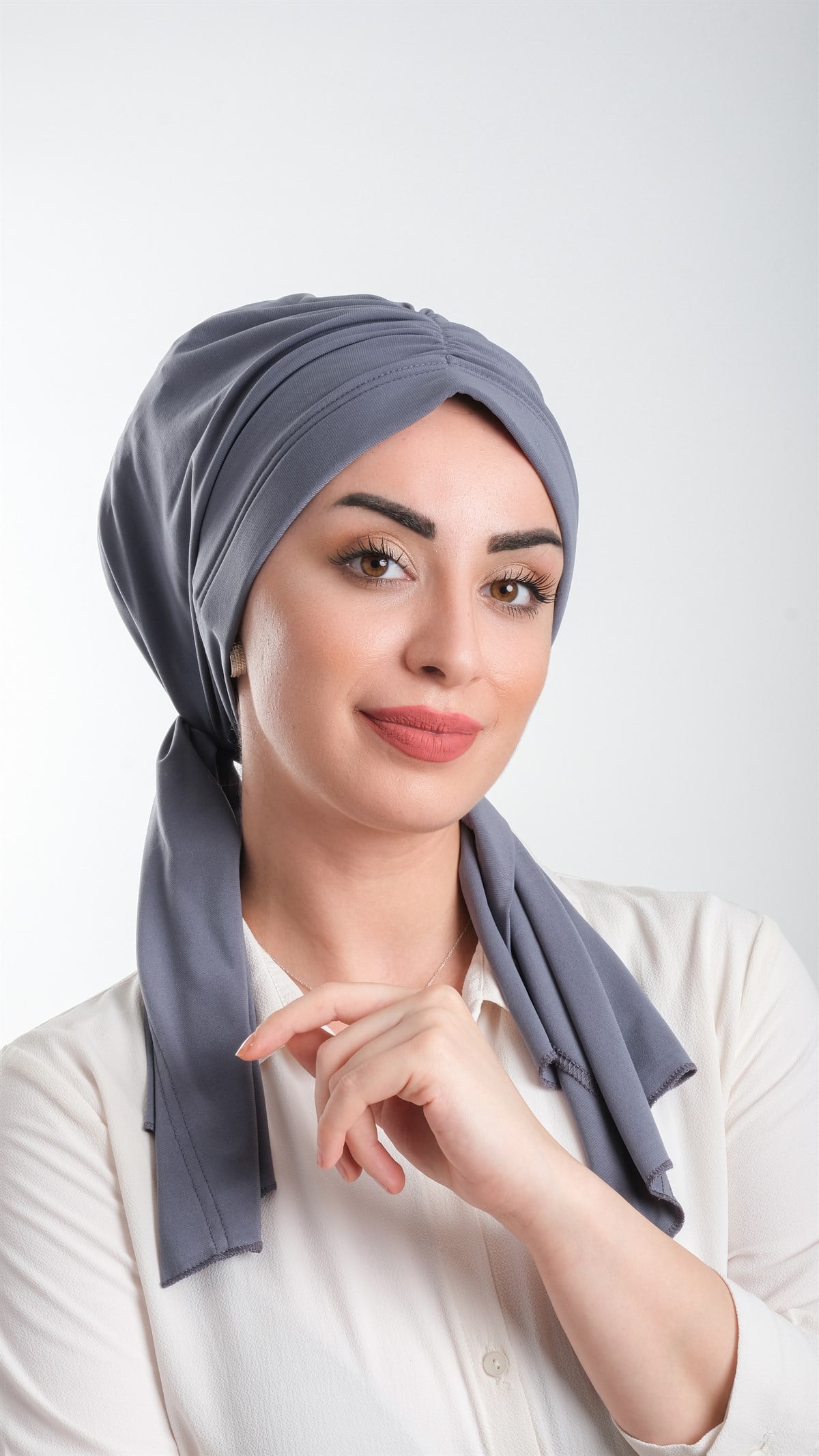 Füme Pratik Hazır Geçmeli Tesettür Bone Kesik Elyaf Sade - Hürrem Bone 2111_25