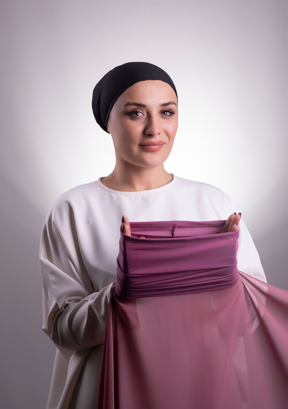 Fuşya Pratik Hazır Geçmeli Şal Şifon Boru Boneli - Halven 3001