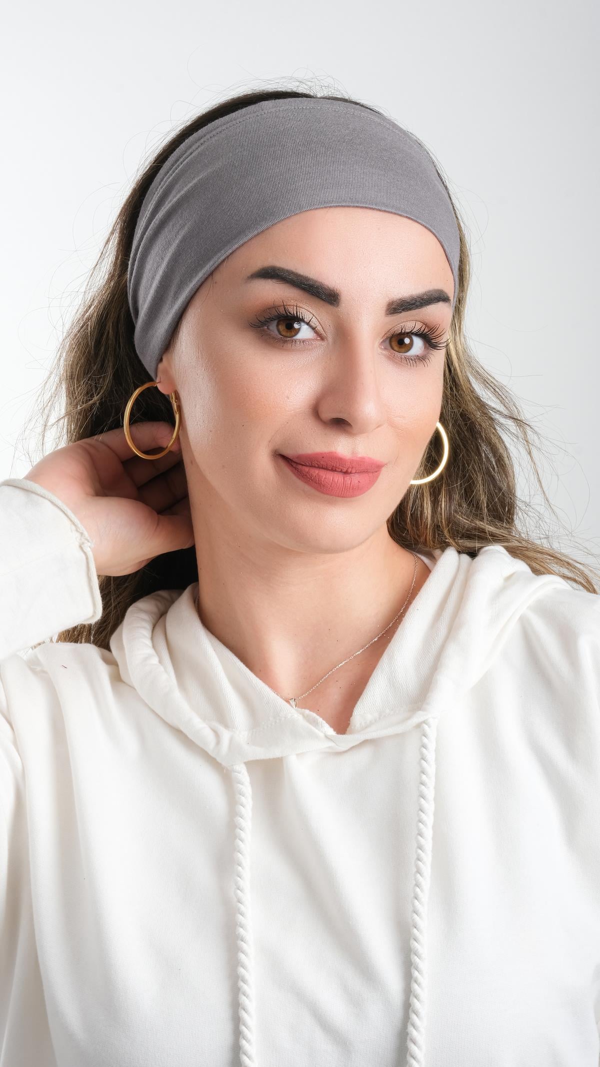 Gri Bandana Saç Bandı Viskon Düz - Hürrem Bone 3012_15