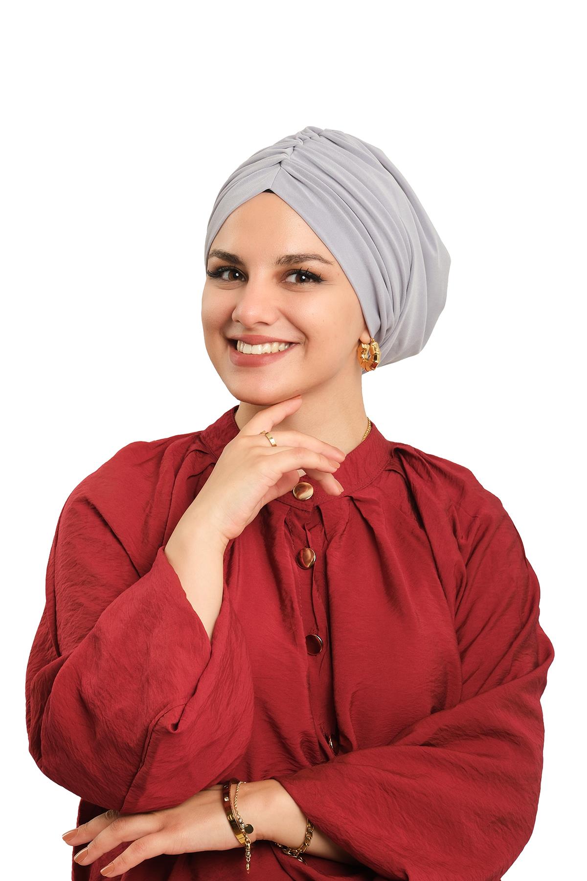 Gri Drapeli Salaş Tesettür Bone Sandy Büzgülü - Hürrem Bone 2315_15