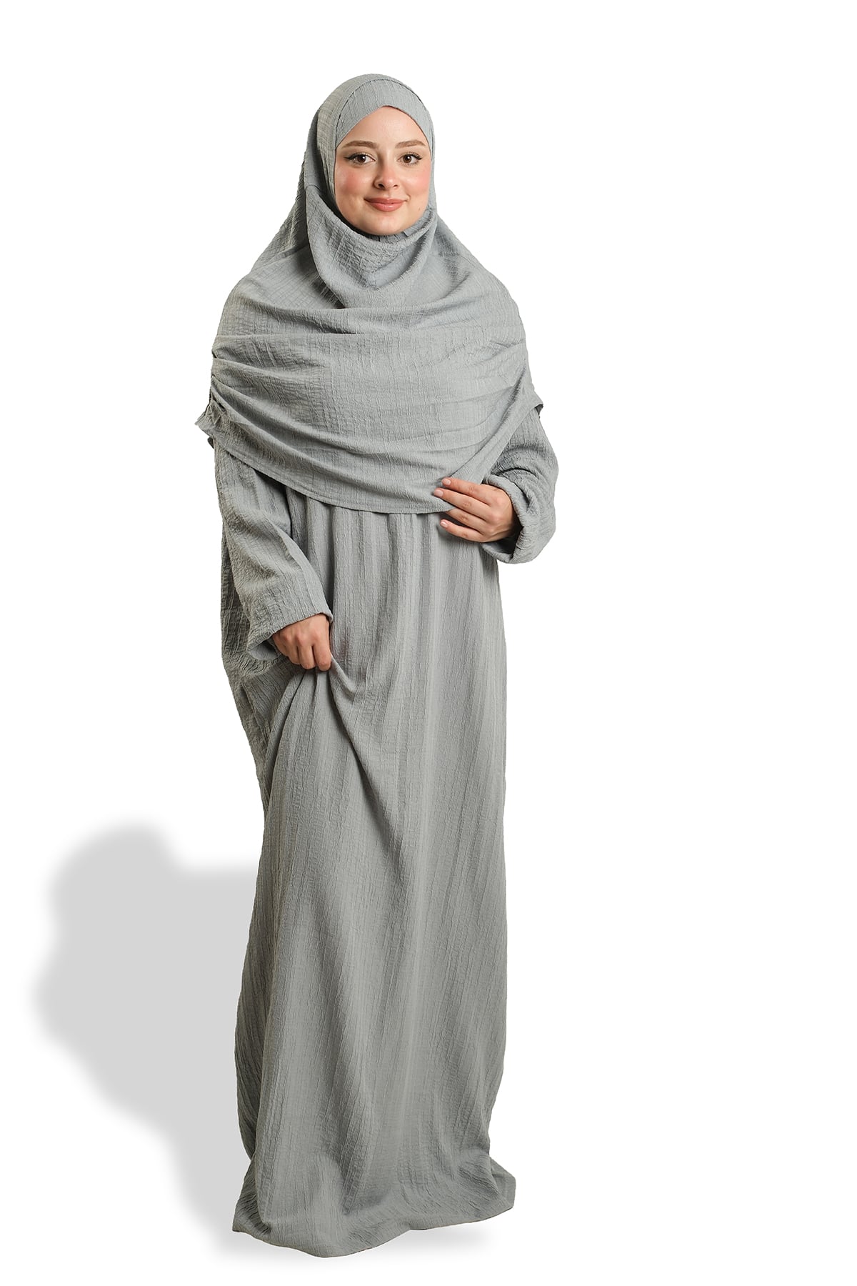 Gri İki Parça Namaz Elbisesi Dokuma Kendinden Desenli - Hürrem Bone 2502_15