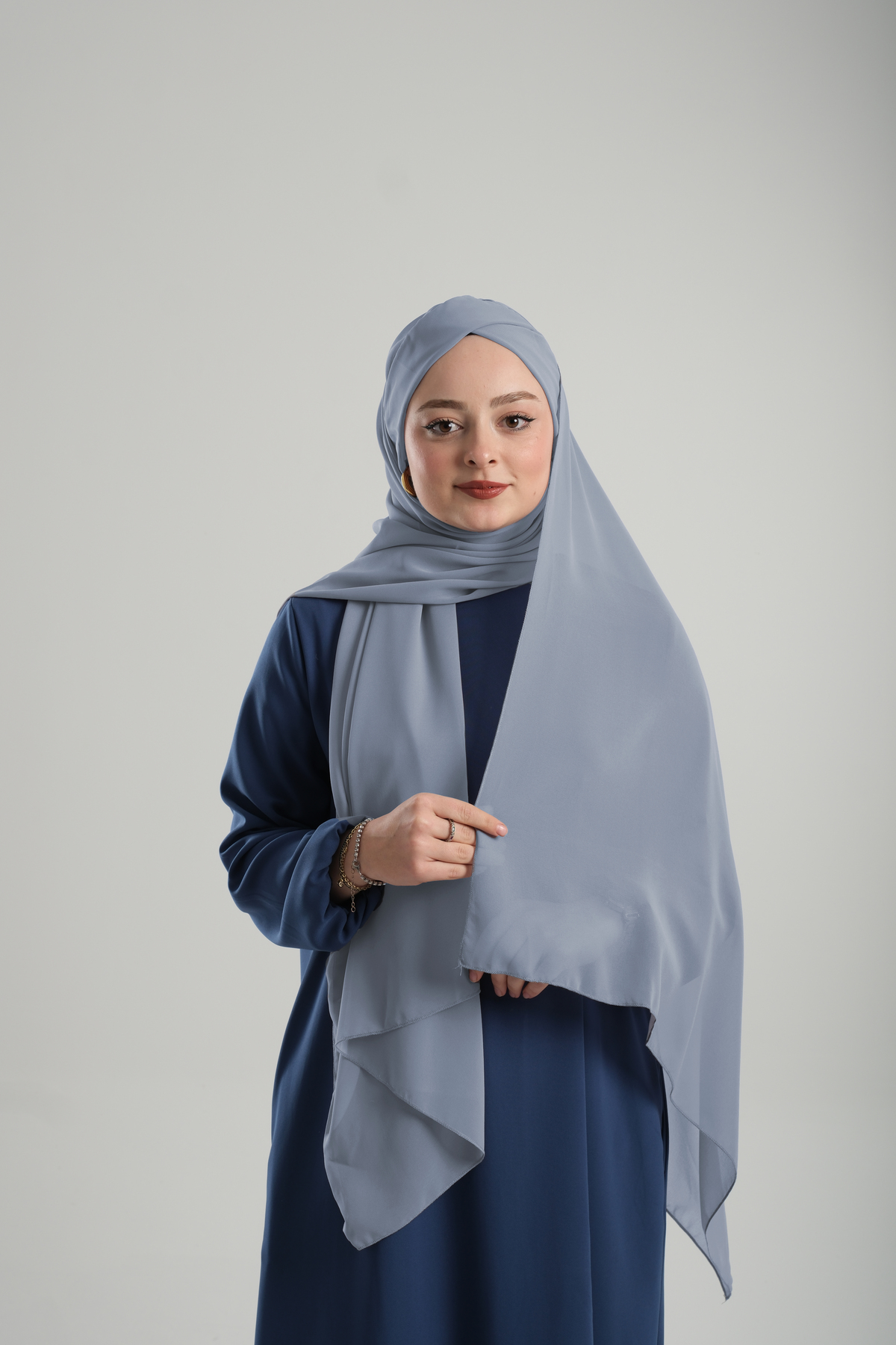 Gri Pratik Hazır Geçmeli Bone Şal Şifon Geçmeli Tek Bantlı Çapraz - Hürrem Bone 1455_15
