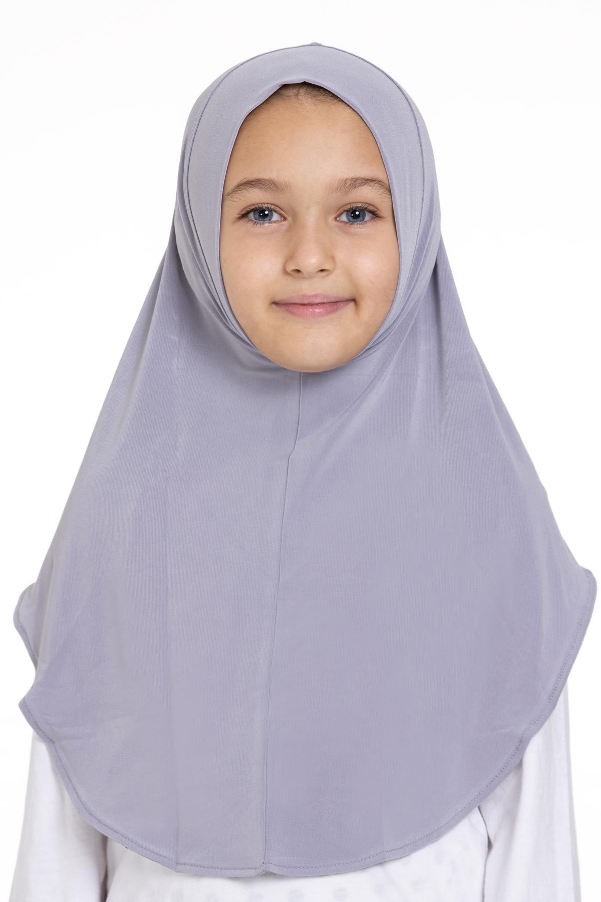 Gri Pratik Hazır Geçmeli Genç Tesettür Bone Sandy Kumaş Düz Hijab - Hürrem Bone 2312_15