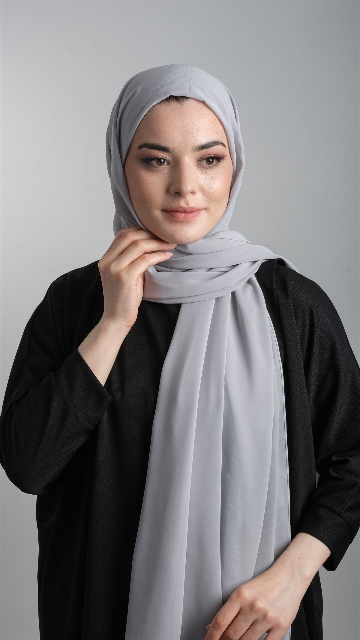 Gri Pratik Hazır Geçmeli Şal Şifon Boru Boneli - Hürrem Bone 3001_15