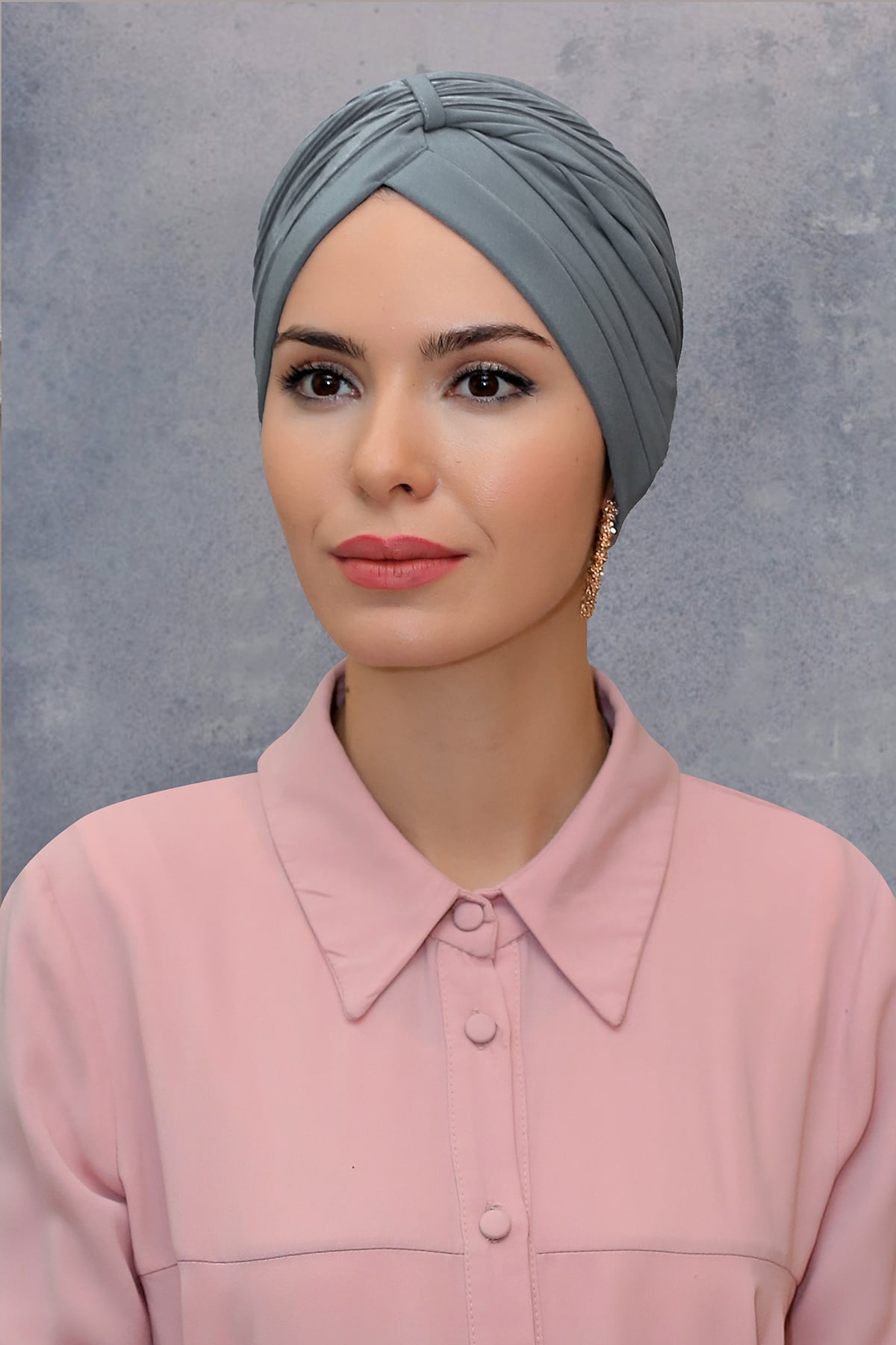 Gri Pratik Hazır Geçmeli Tesettür Bone Fukuro Sandy Kumaş Büzgülü - Hürrem 1831