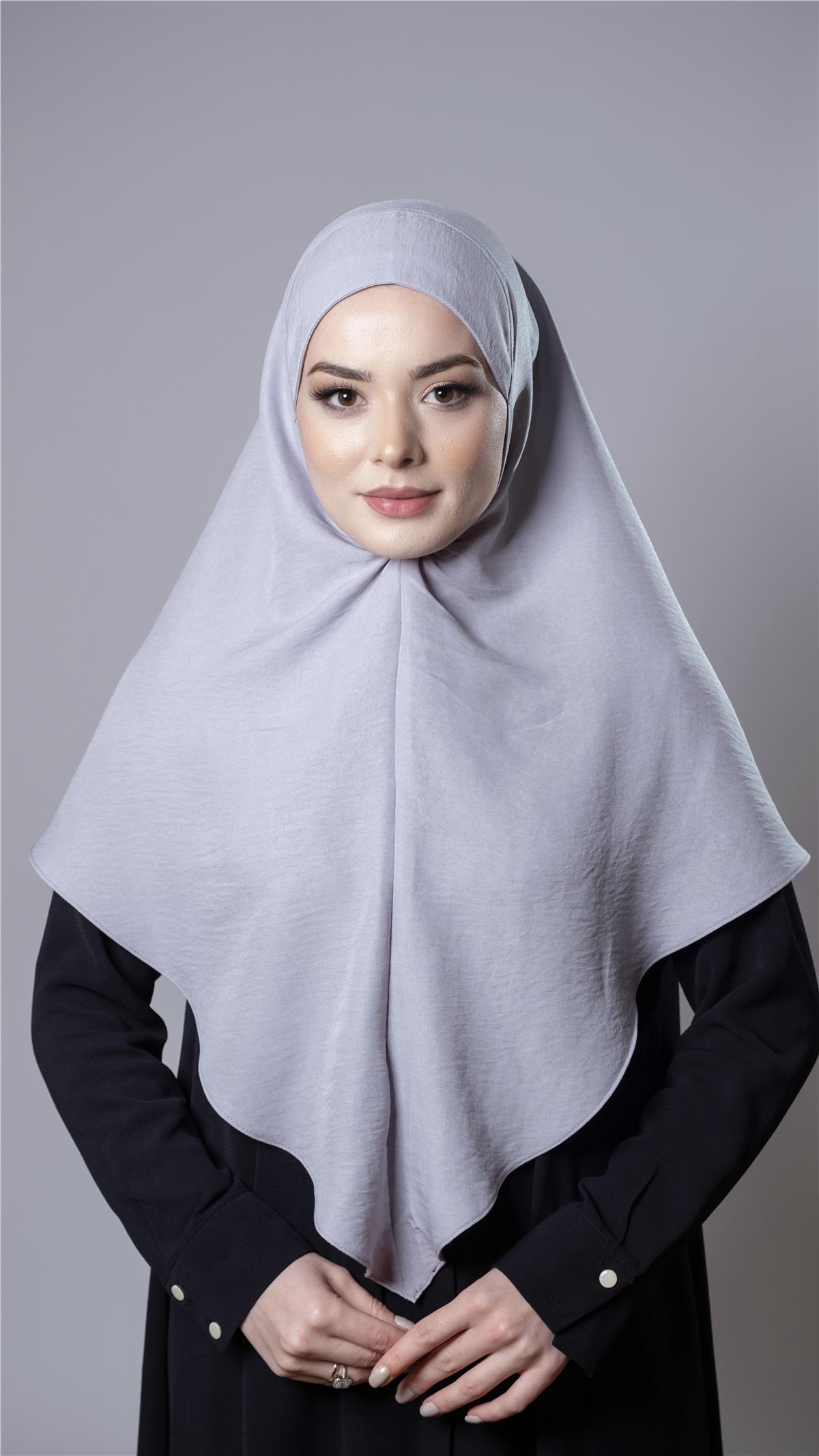 Gri Pratik Hazır Geçmeli Tesettür Eşarp Pamuk Caz Kumaş Düz Hijab - Hürrem Bone 2306_15