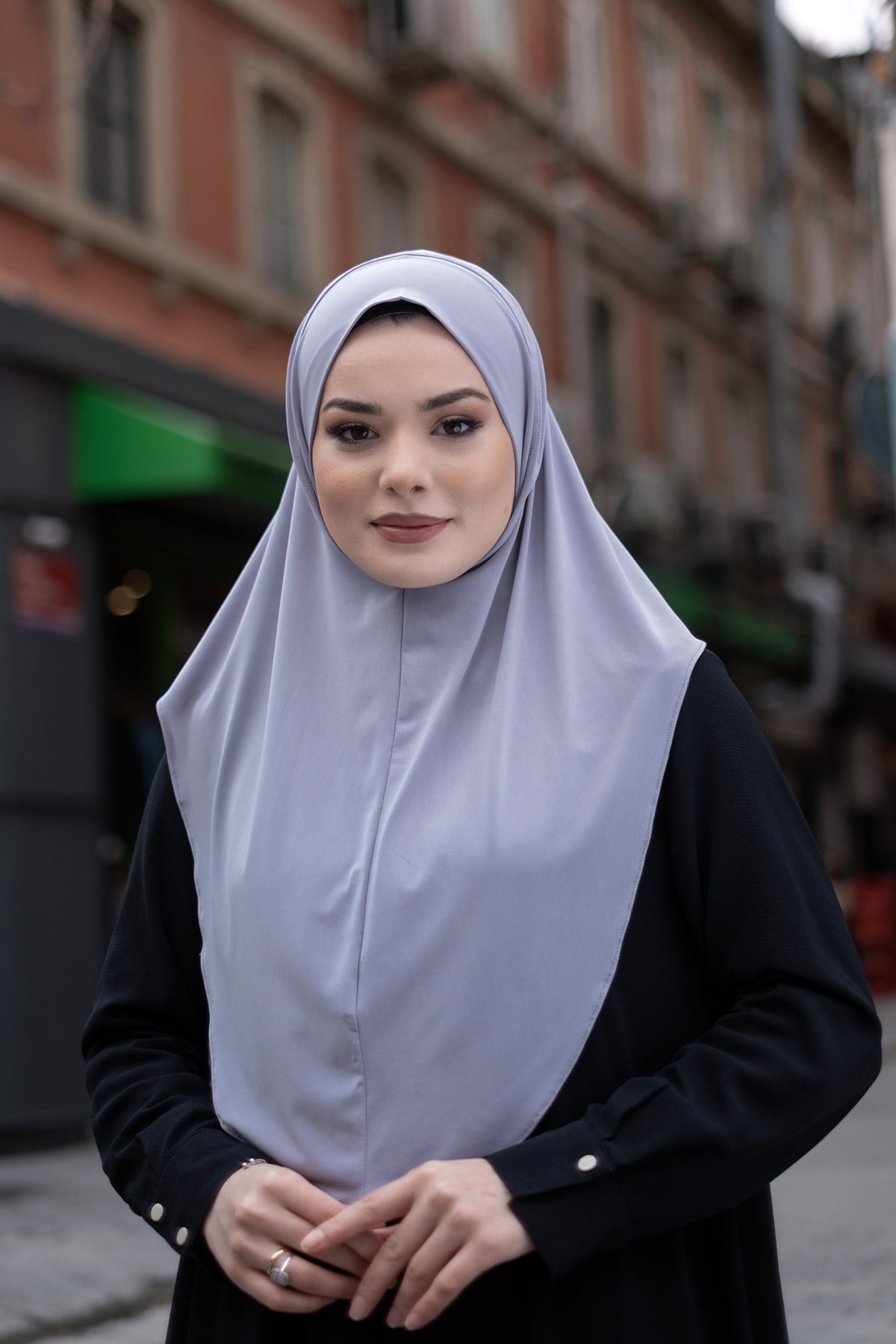Gri Pratik Hazır Geçmeli Tesettür Eşarp Sandy Kumaş Düz Hijab - Hürrem Bone 2308_15