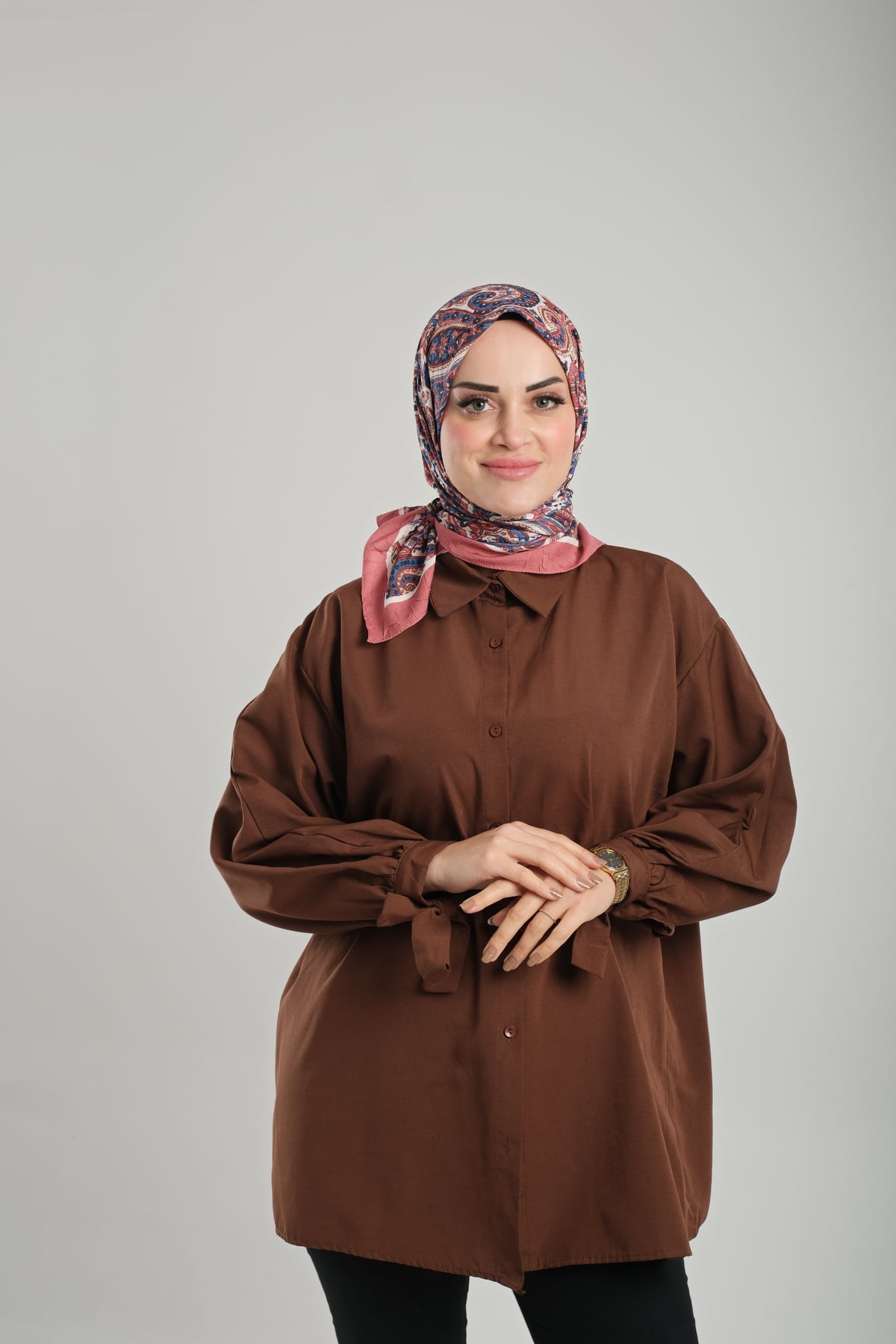 Gül Kurusu Desenli Eşarp Bambu Etnik Çiçek Dijital Baskılı - Hürrem Bone 202202_18