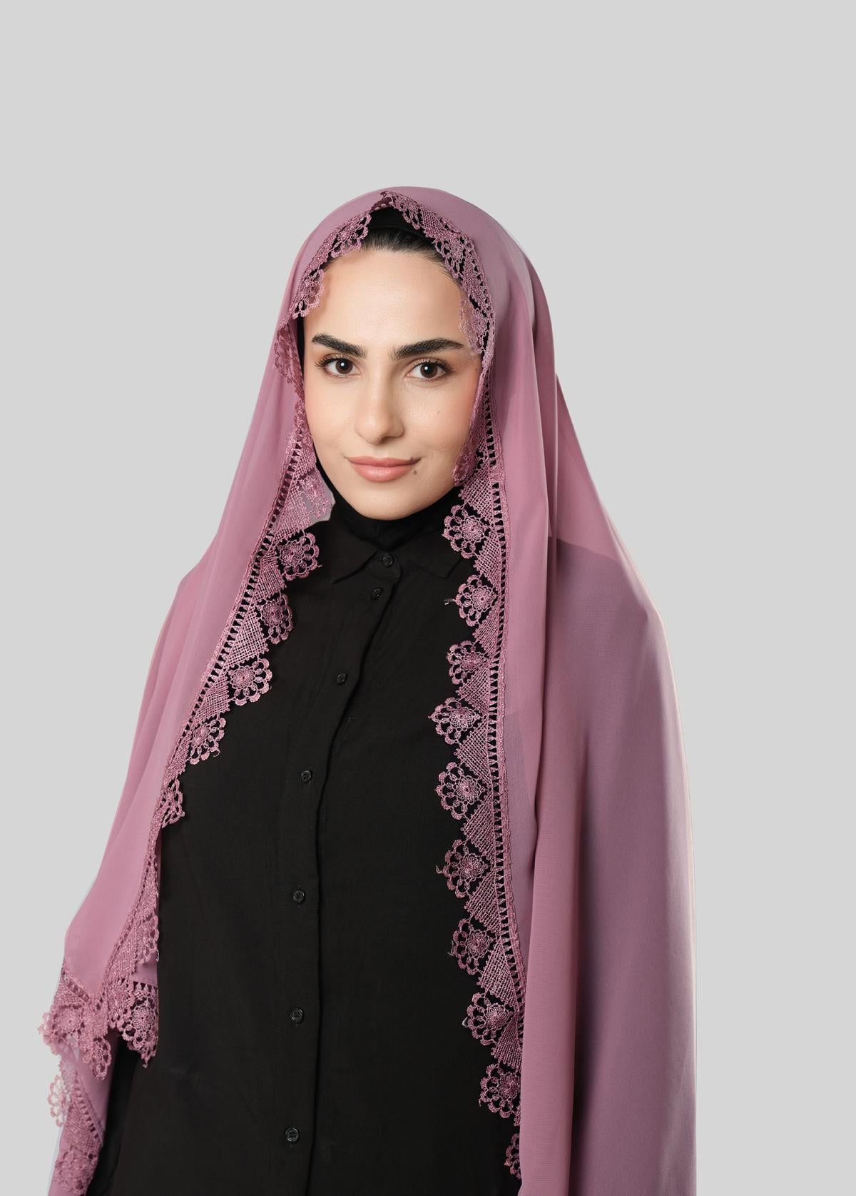 Gül Kurusu Namaz Başörtüsü Şal Şifon Güpürlü - Hürrem Bone 202106_18