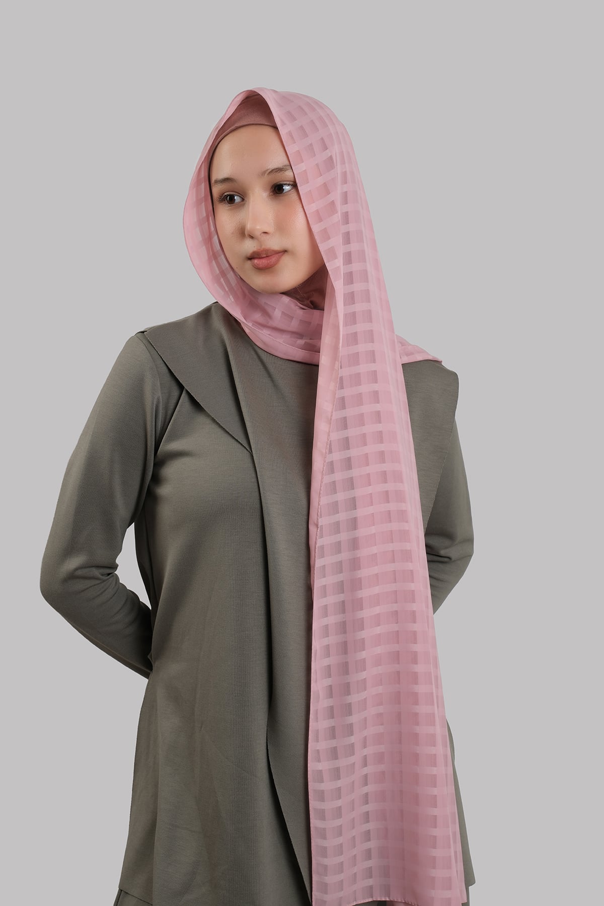 Gül Kurusu Pratik Hazır Geçmeli Şal Desenli Şifon Hijab Boneli - Hürrem Bone 2415_18