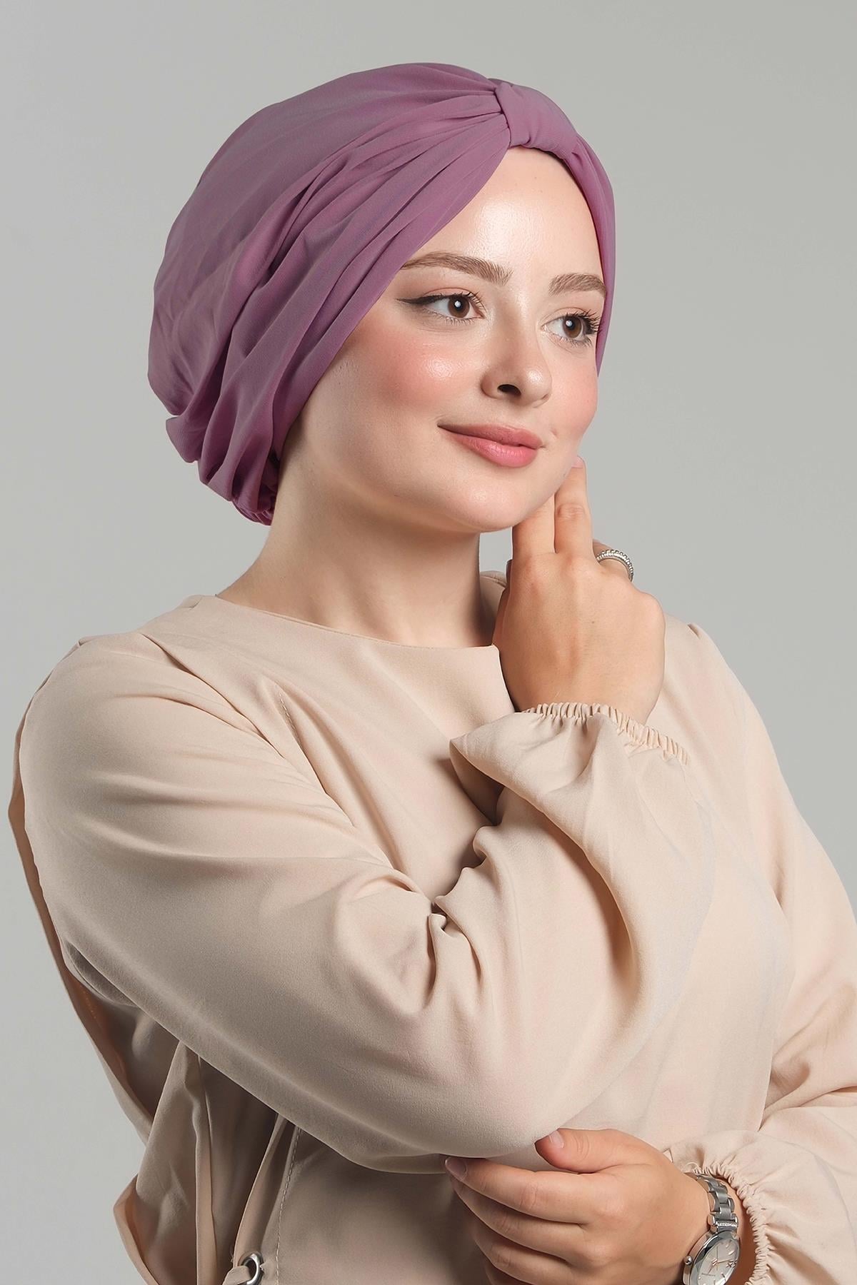 Gül Kurusu Pratik Hazır Geçmeli Tesettür Bone Sandy Pileli Salaş - Hürrem Bone 2121_18