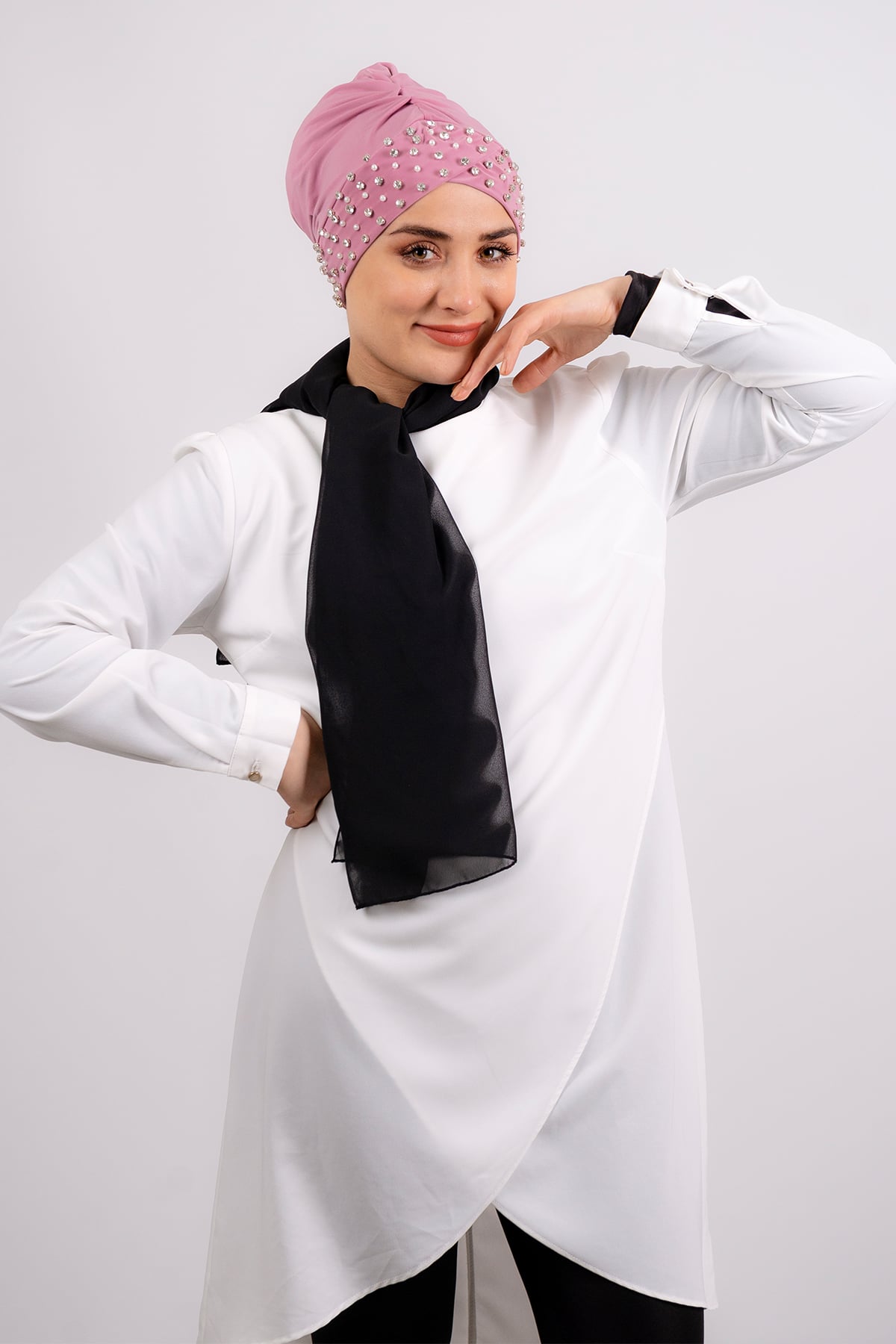 Gül Kurusu Pratik Hazır Geçmeli Tesettür Bone Sandy Kumaş Taşlı - Hürrem 1456